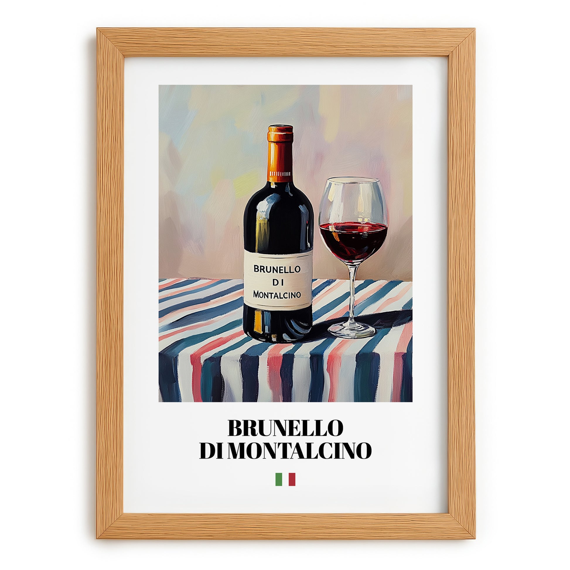 Brunello di Montalcino – Italian Red Wine, Vineyard Terrace Print, set in oak frame