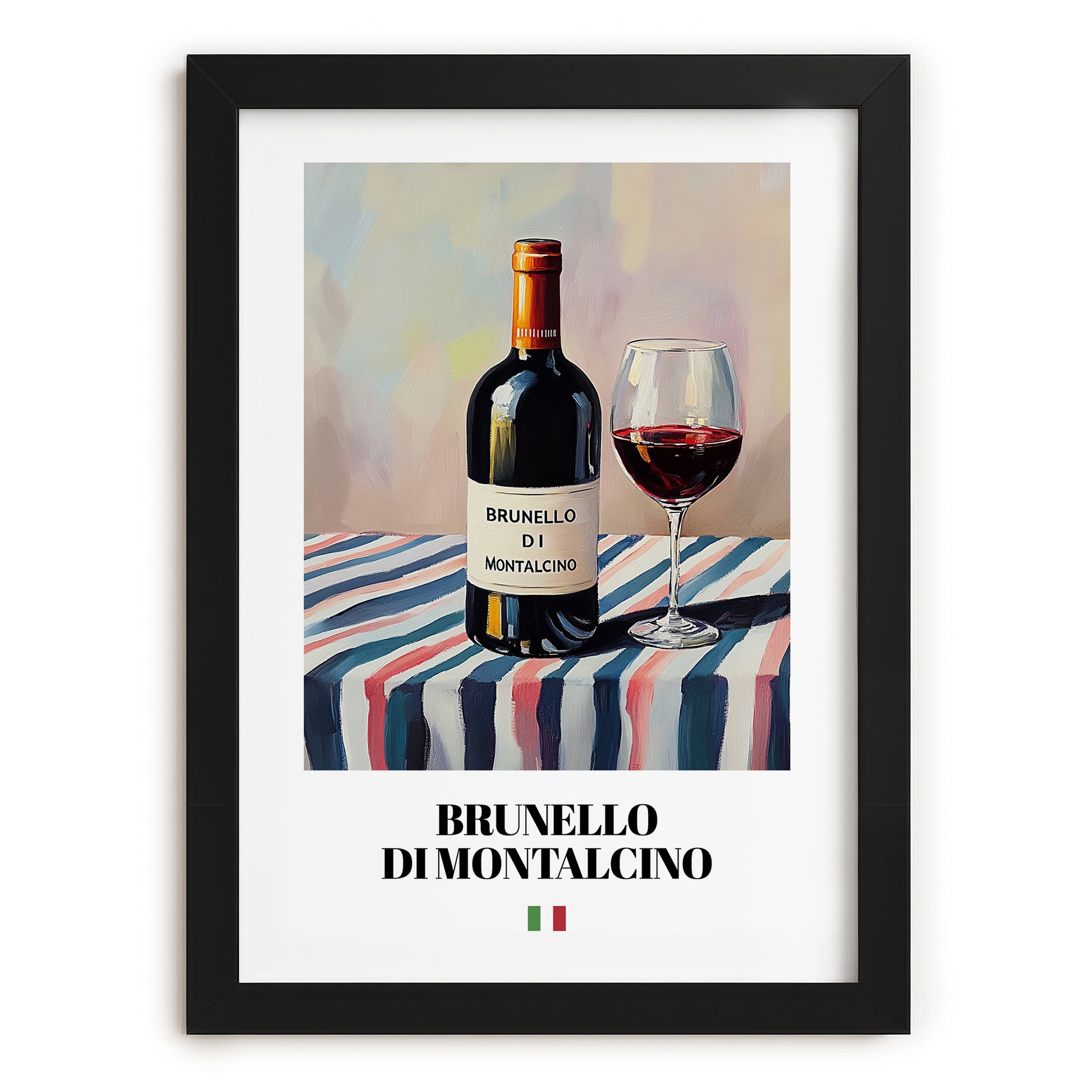 Brunello di Montalcino – Italian Red Wine, Vineyard Terrace Print, in sleek black frame