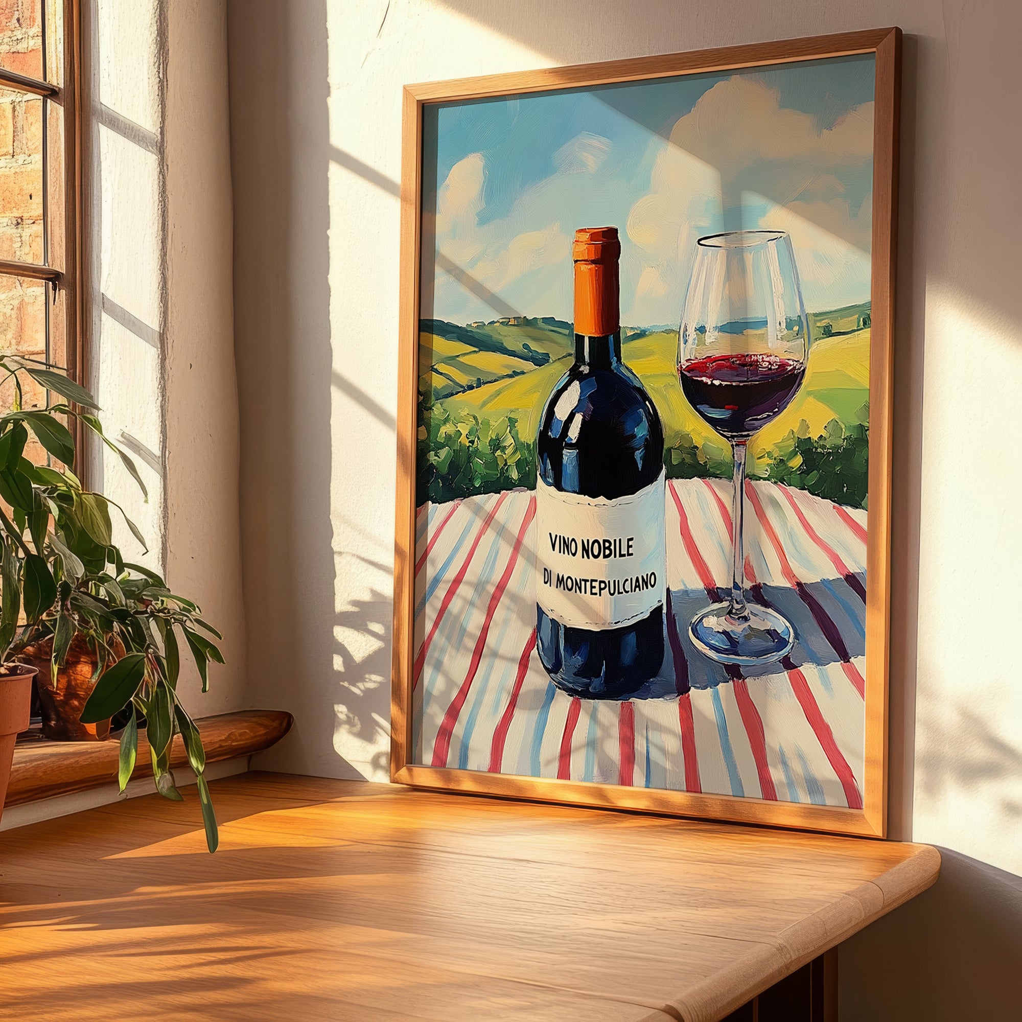 Vino Nobile di Montepulciano – Italian Red Wine, Vineyard Terrace Poster, clean layout with no caption