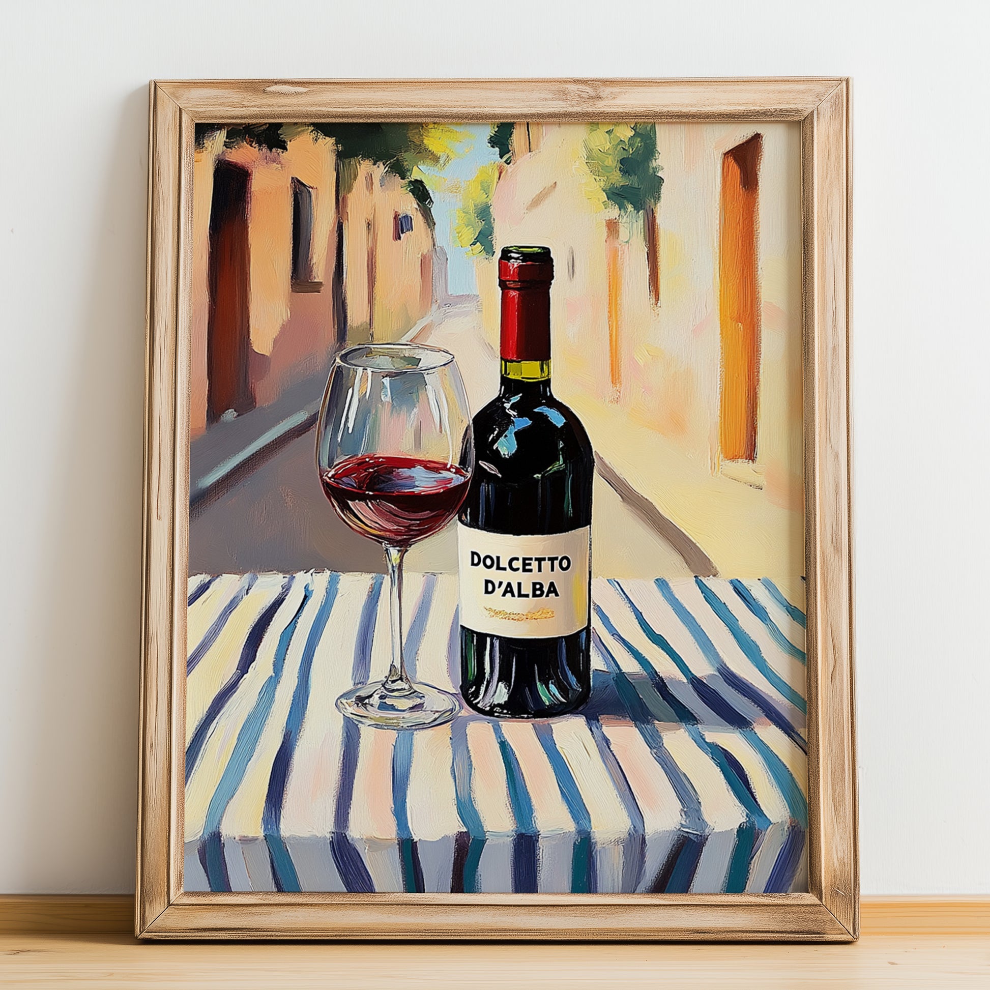Dolcetto d'Alba – Italian Red Wine, Enoteca Poster, no-text version framed in wood
