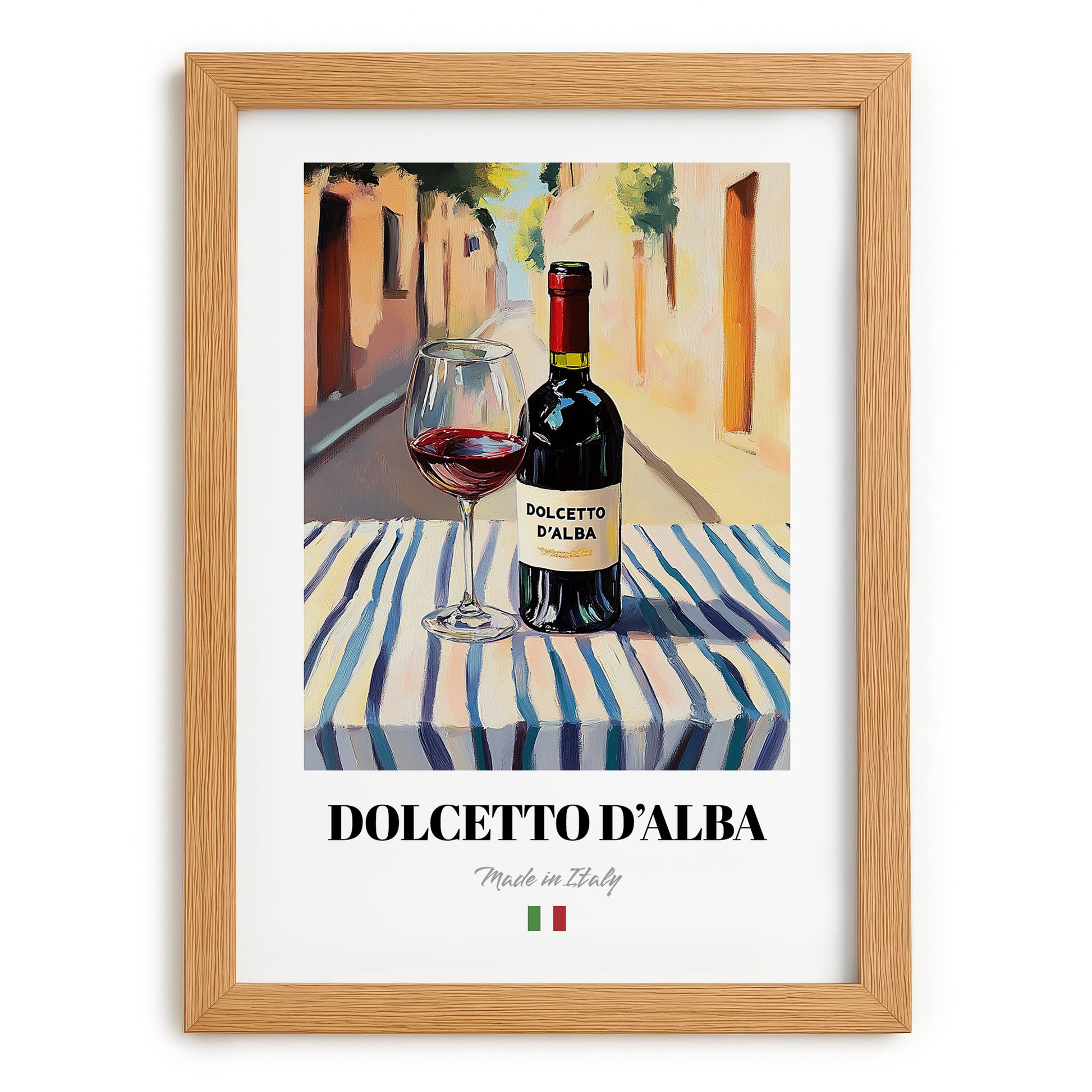 Dolcetto d'Alba – Italian Red Wine, Enoteca Poster, set in oak frame