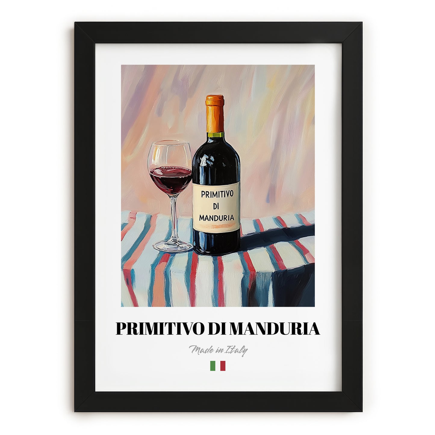 Primitivo di Manduria – Italian Red Wine, Wine Bar Poster, in sleek black frame