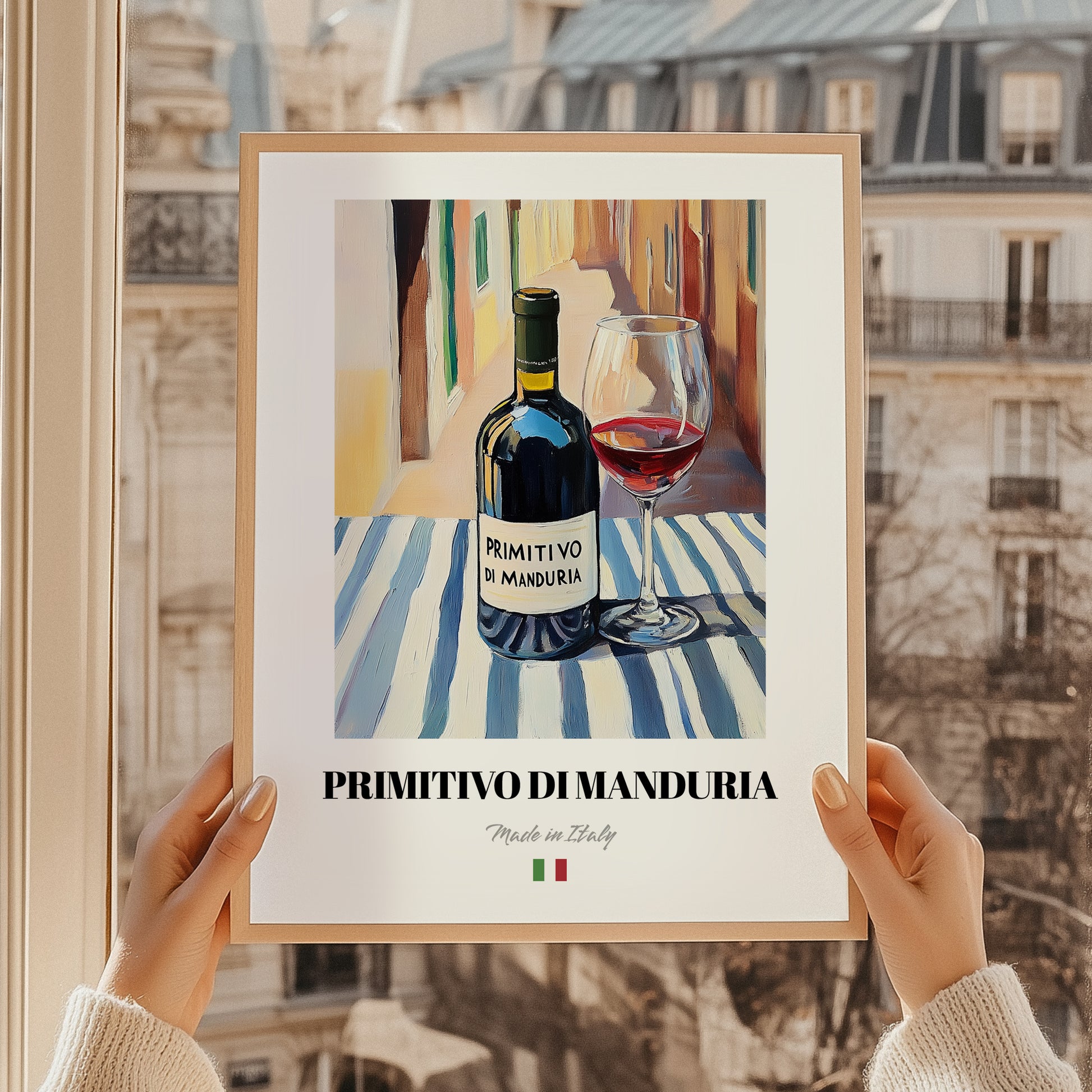 Primitivo di Manduria – Italian Red Wine, Enoteca Wall Art, styled in a charming Paris street view