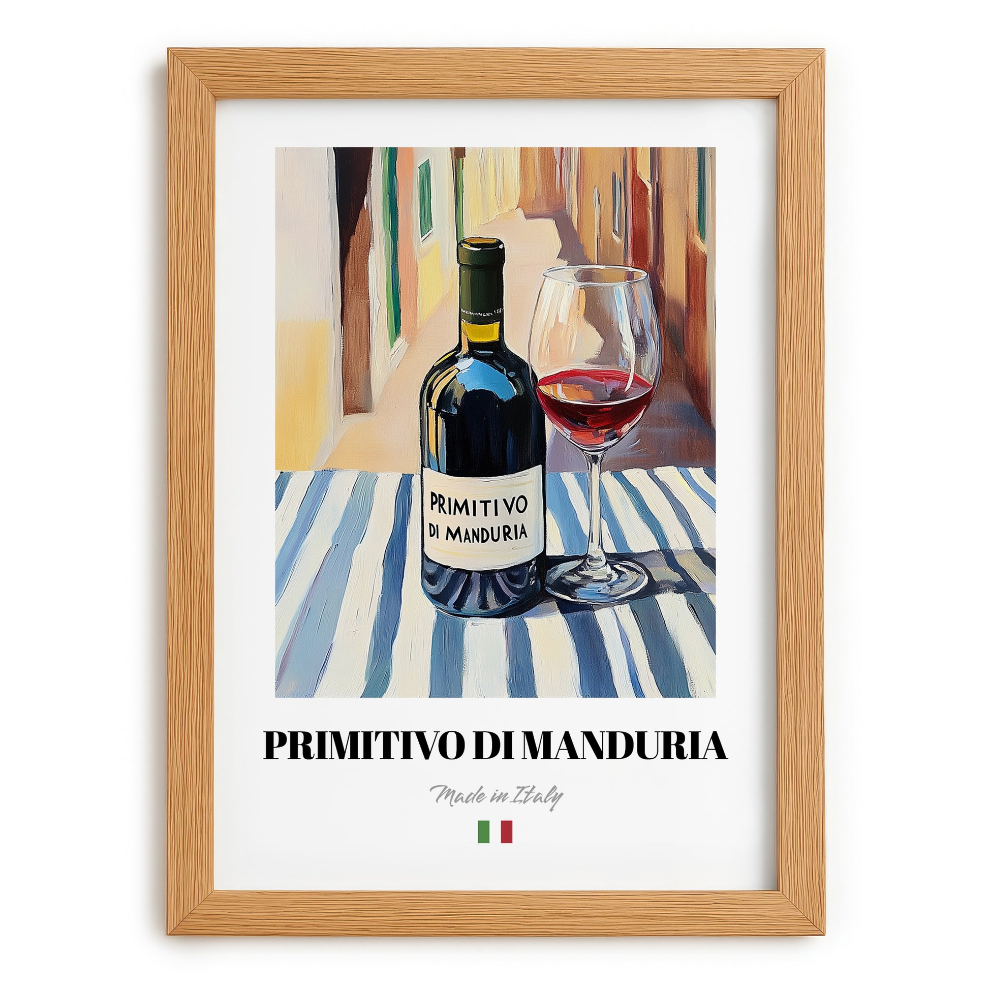 Primitivo di Manduria – Italian Red Wine, Enoteca Wall Art, set in oak frame