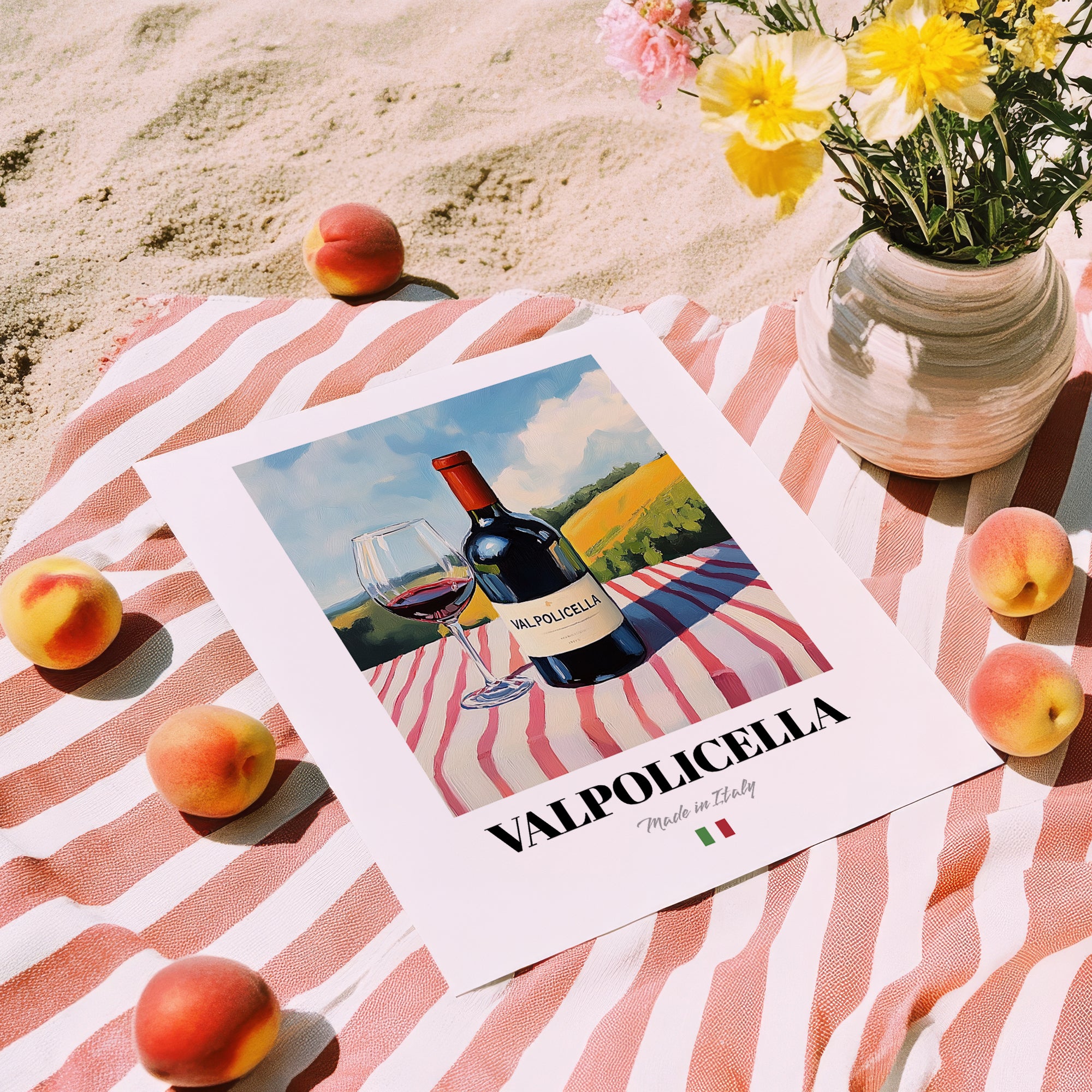 Valpolicella – Italian Red Wine, Wine Bar Still Life, unframed on coastal sand