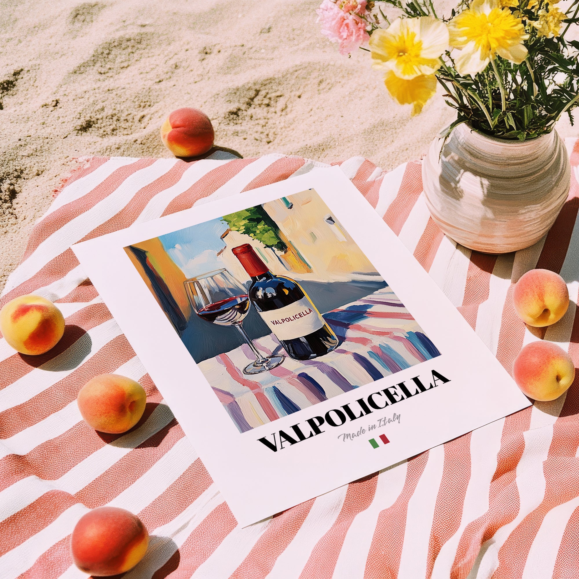 Valpolicella – Italian Red Wine, Tasting Room Poster, unframed on coastal sand