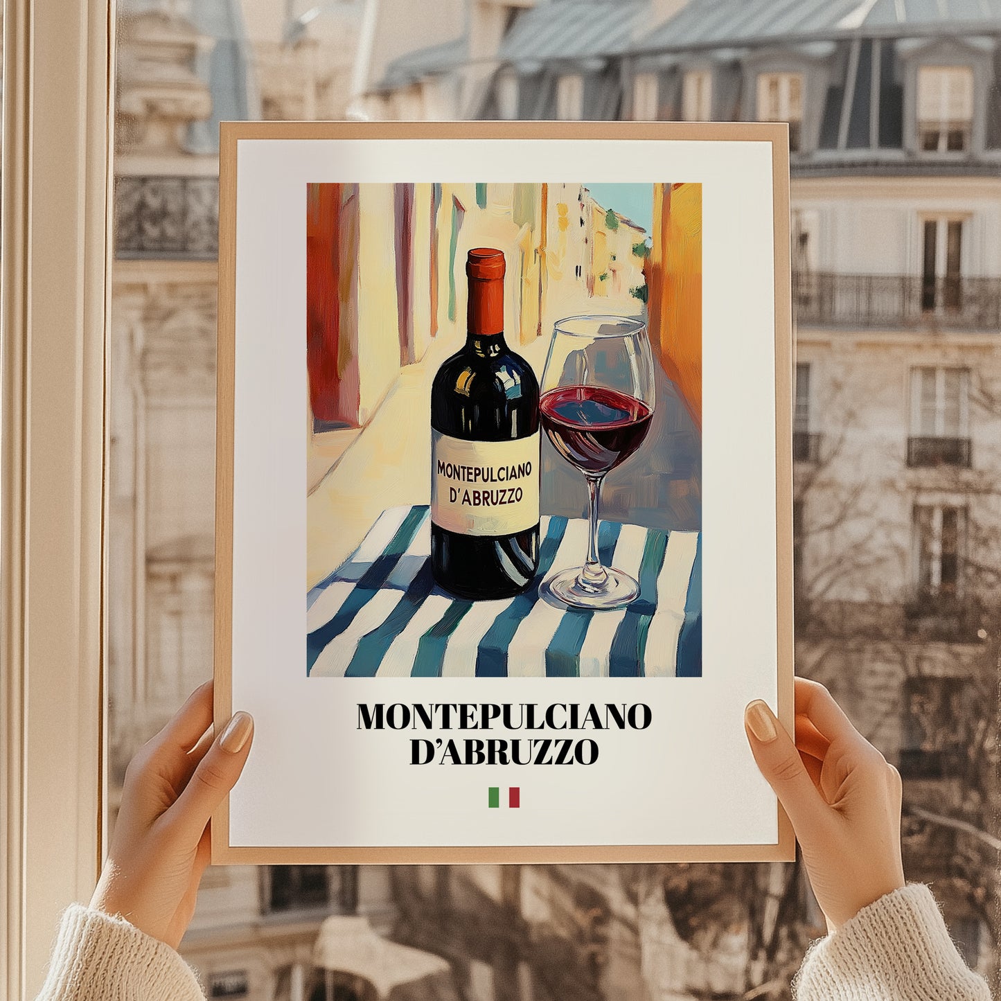 Montepulciano d'Abruzzo – Italian Red Wine, Wine Bar Poster, styled in a charming Paris street view