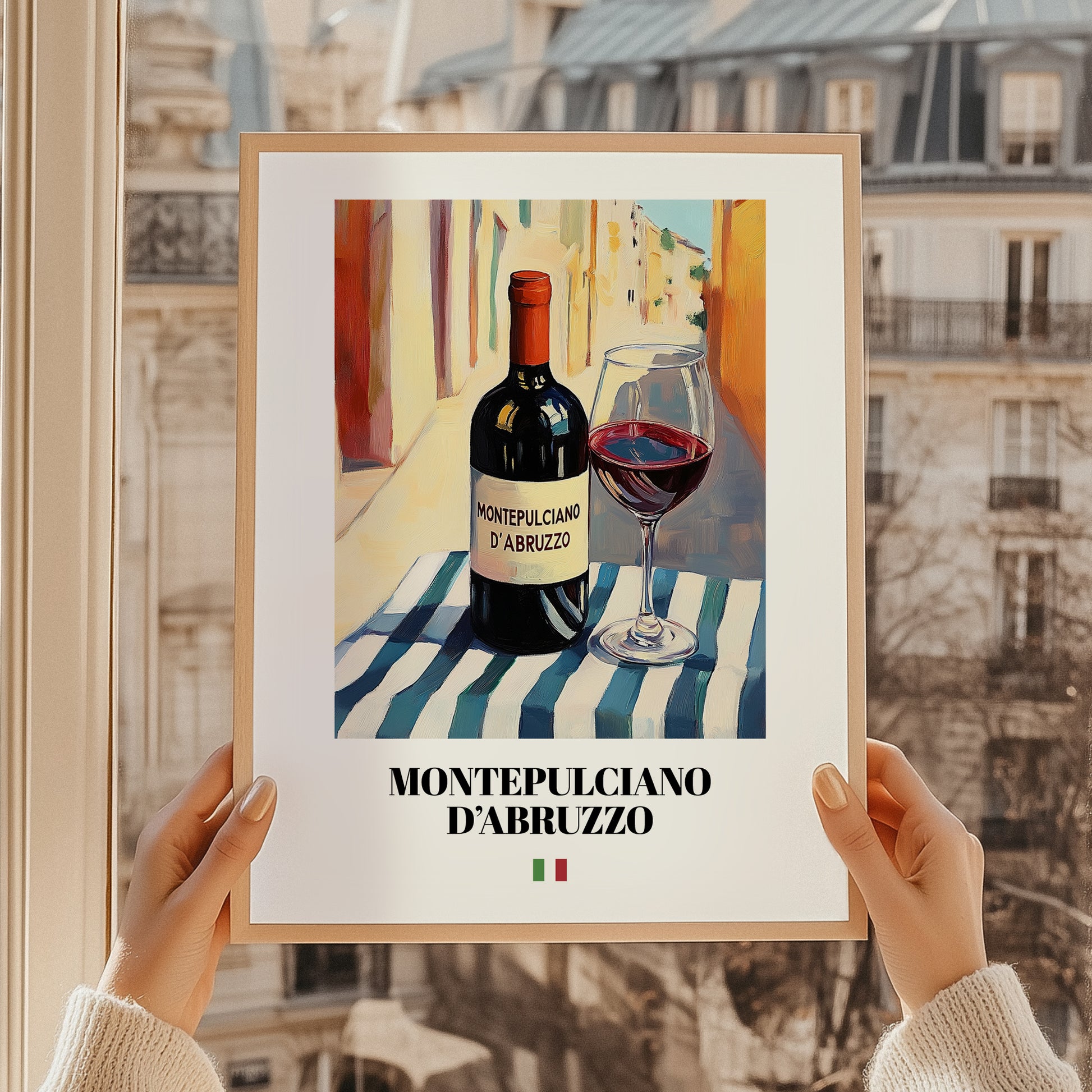 Montepulciano d'Abruzzo – Italian Red Wine, Wine Bar Poster, styled in a charming Paris street view