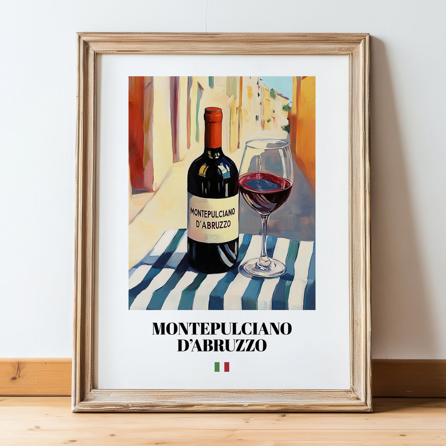 Montepulciano d'Abruzzo – Italian Red Wine, Wine Bar Poster, in wooden frame leaning on the floor