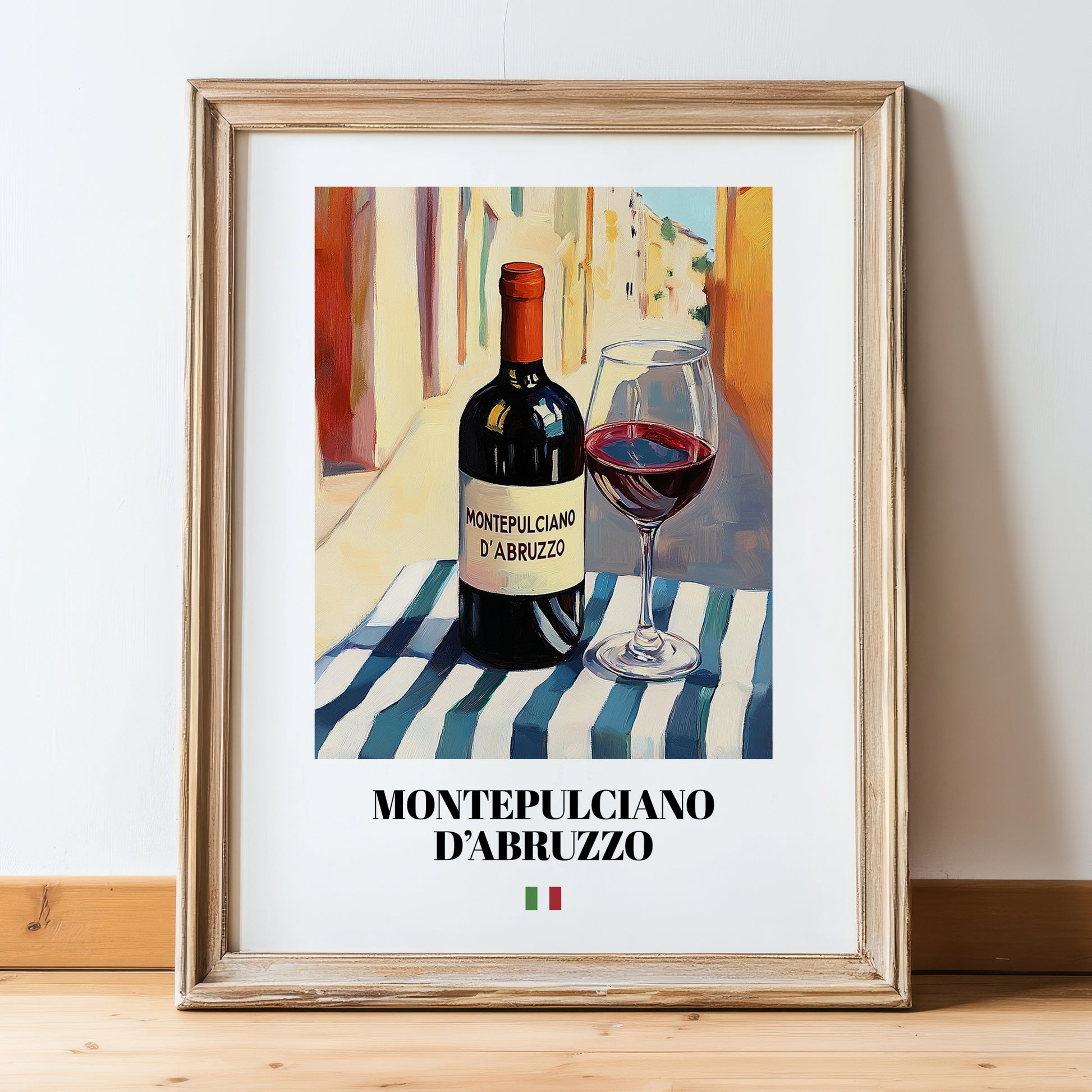 Montepulciano d'Abruzzo – Italian Red Wine, Wine Bar Poster, in wooden frame leaning on the floor