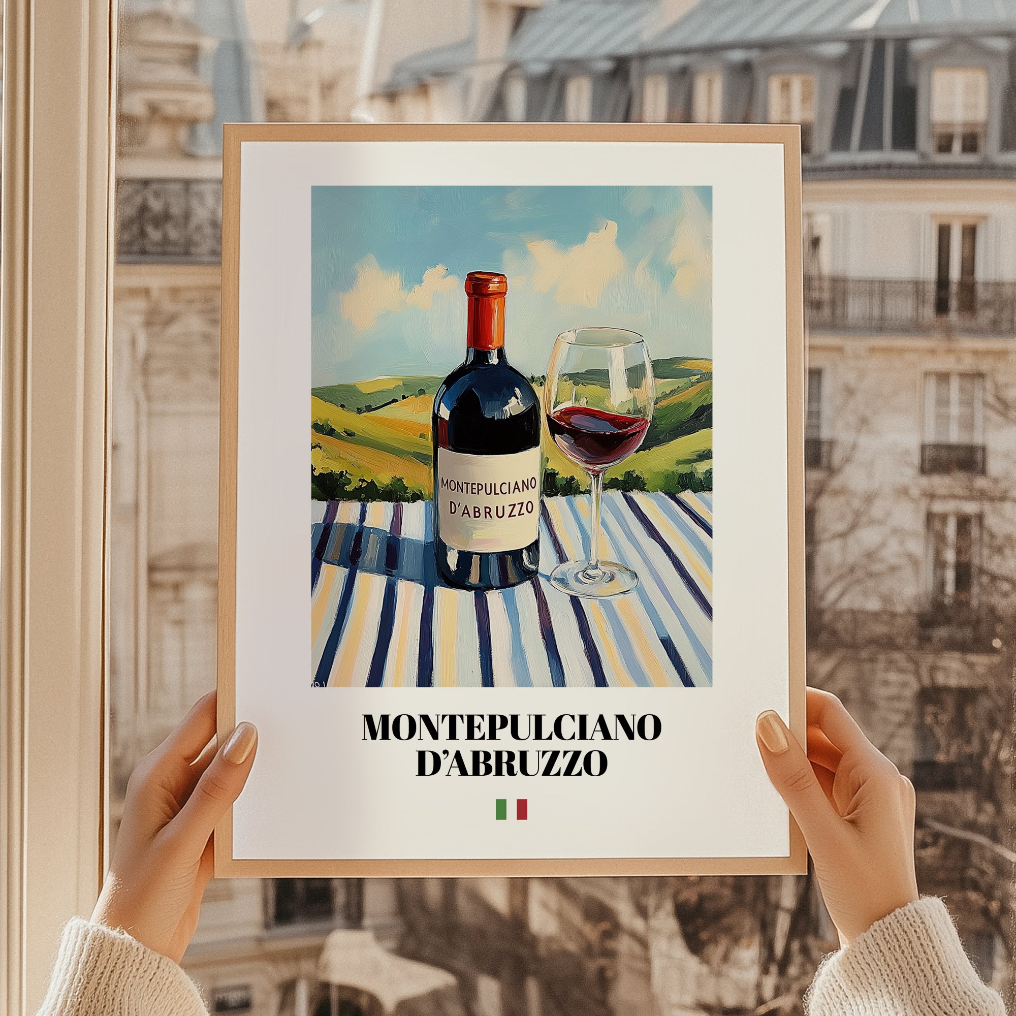 Montepulciano d'Abruzzo – Italian Red Wine, Wine Bar Wall Decor, styled in a charming Paris street view