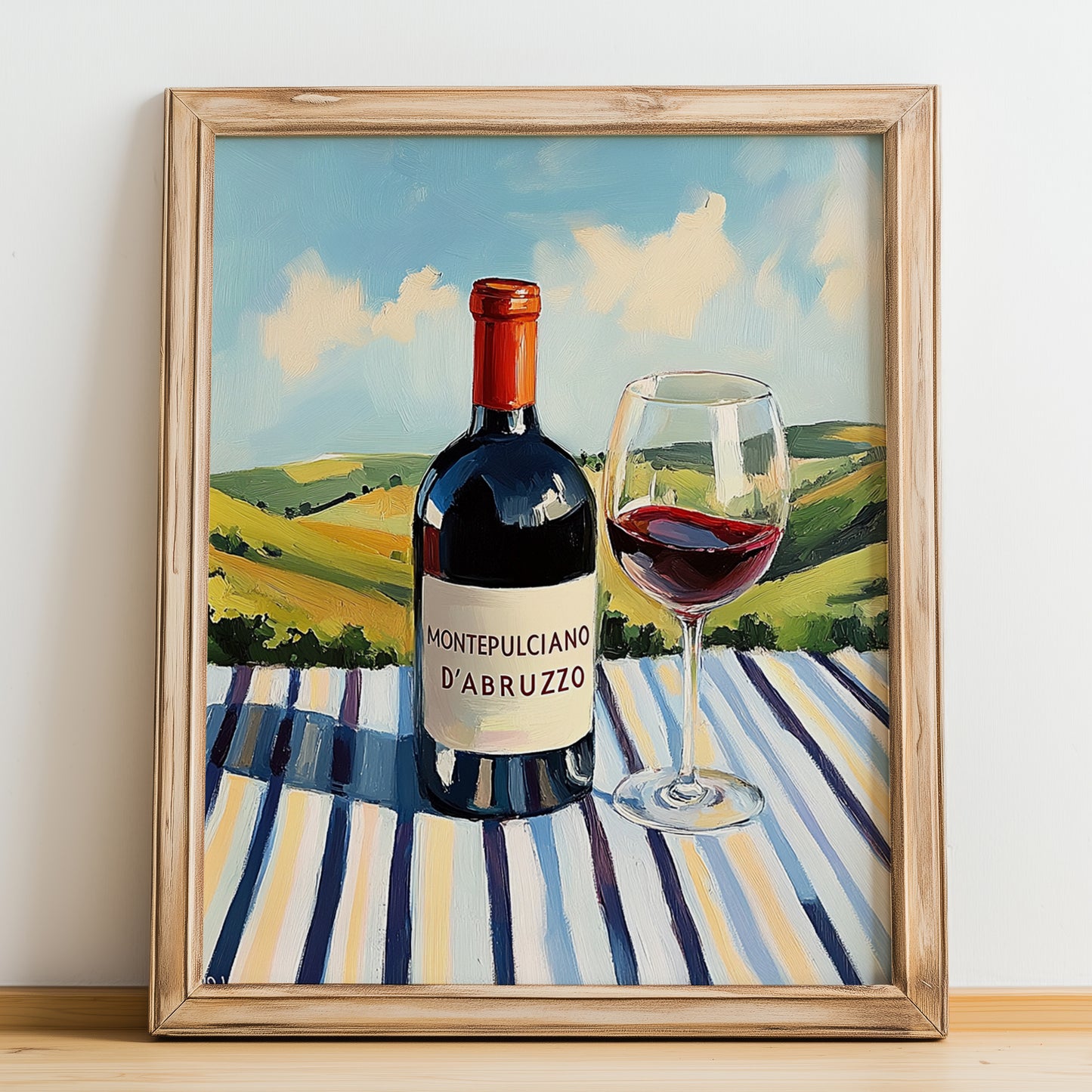 Montepulciano d'Abruzzo – Italian Red Wine, Wine Bar Wall Decor, no-text version framed in wood