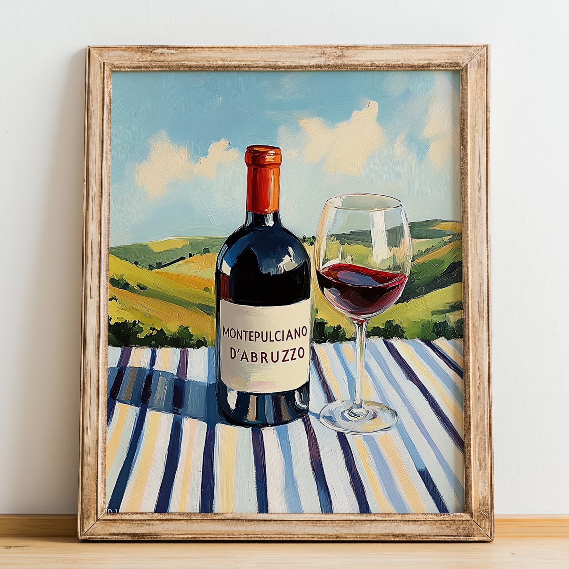Montepulciano d'Abruzzo – Italian Red Wine, Wine Bar Wall Decor, no-text version framed in wood
