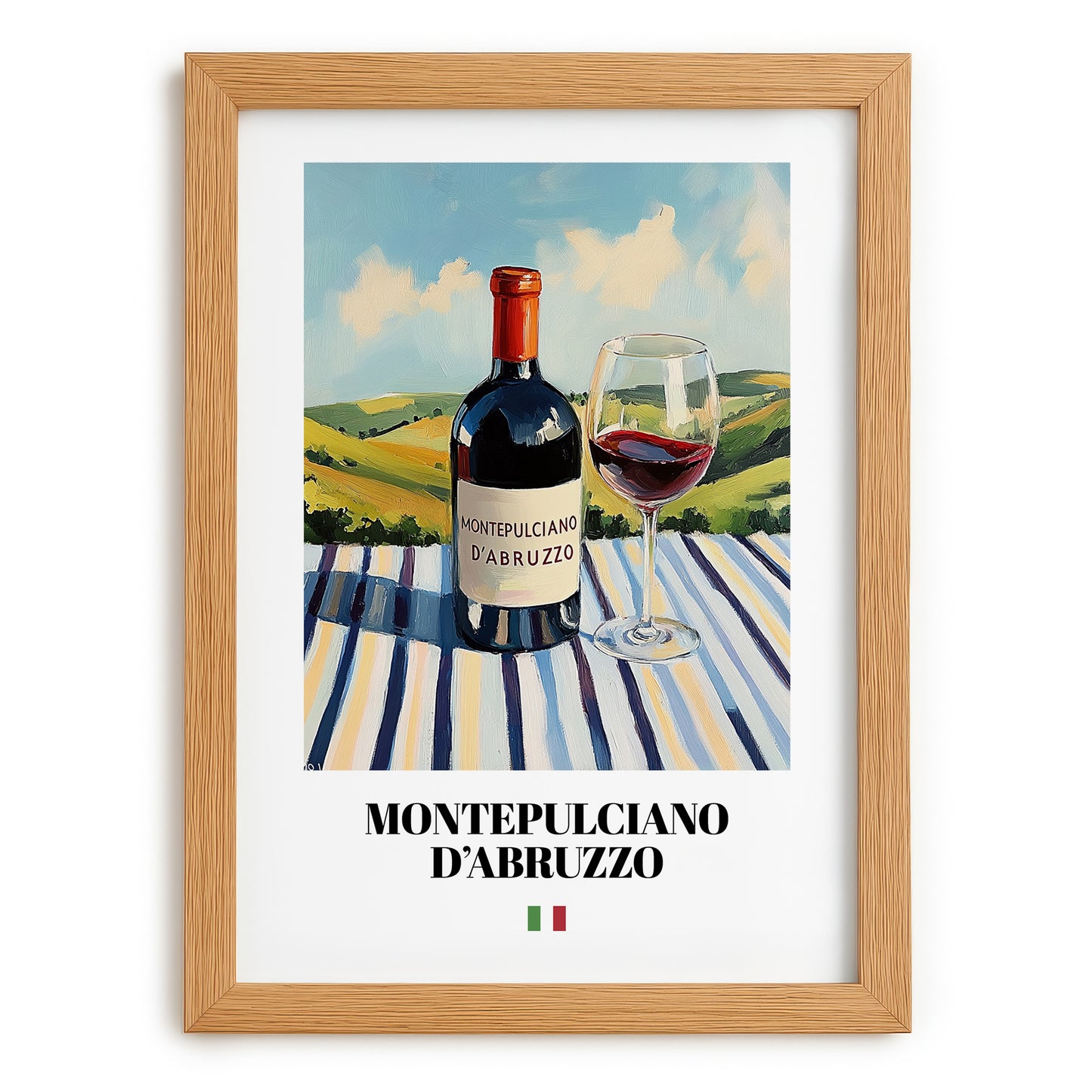 Montepulciano d'Abruzzo – Italian Red Wine, Wine Bar Wall Decor, set in oak frame