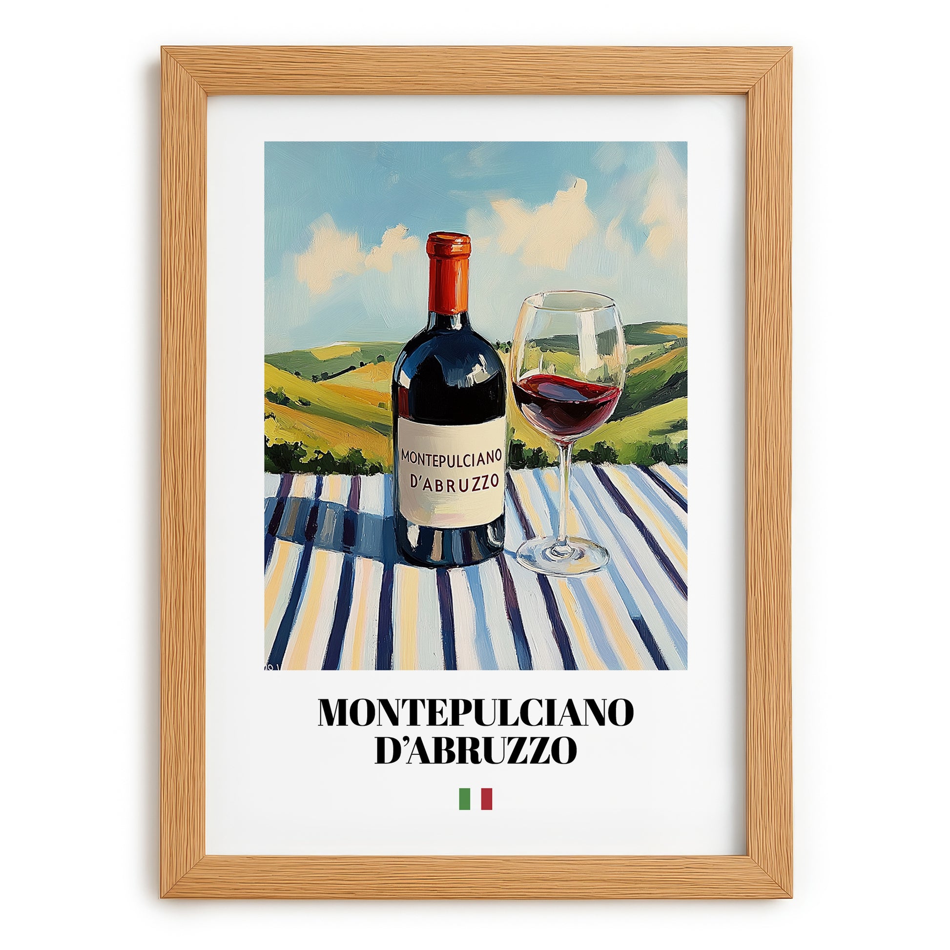 Montepulciano d'Abruzzo – Italian Red Wine, Wine Bar Wall Decor, set in oak frame