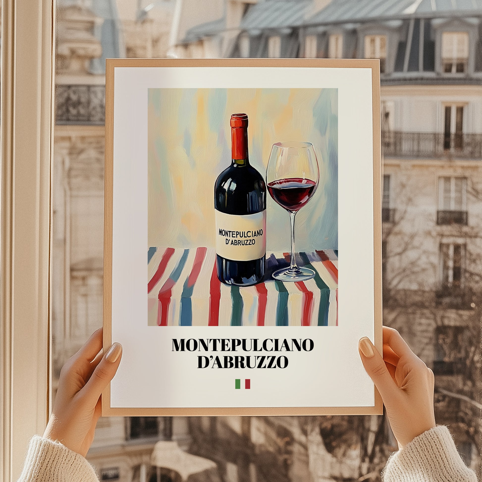 Montepulciano d'Abruzzo – Italian Red Wine, Bodega Poster, styled in a charming Paris street view