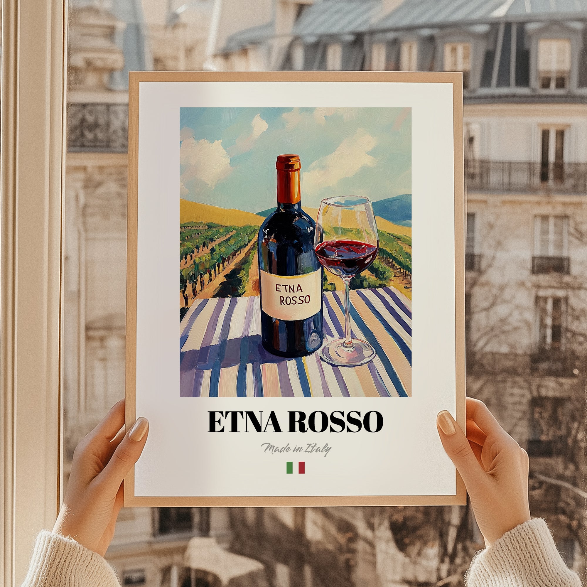 Etna Rosso – Italian Red Wine, Vinoteca Painting, styled in a charming Paris street view