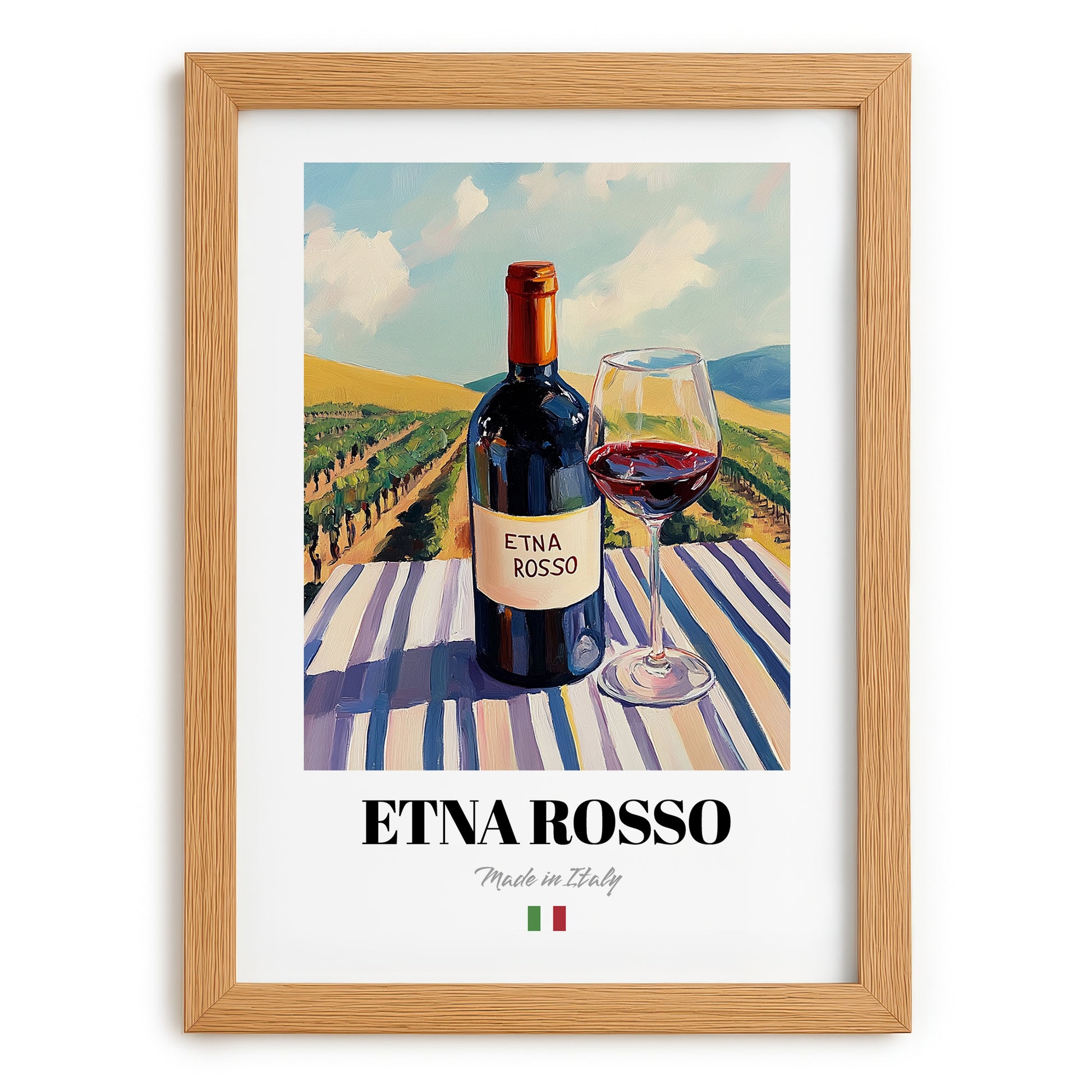 Etna Rosso – Italian Red Wine, Vinoteca Painting, set in oak frame