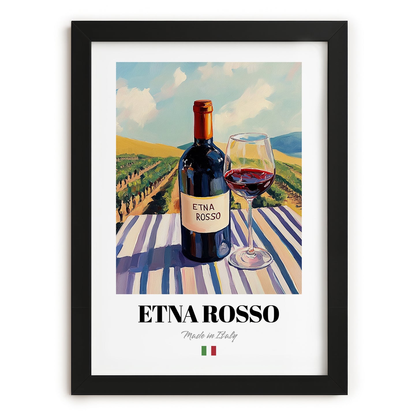 Etna Rosso – Italian Red Wine, Vinoteca Painting, in sleek black frame