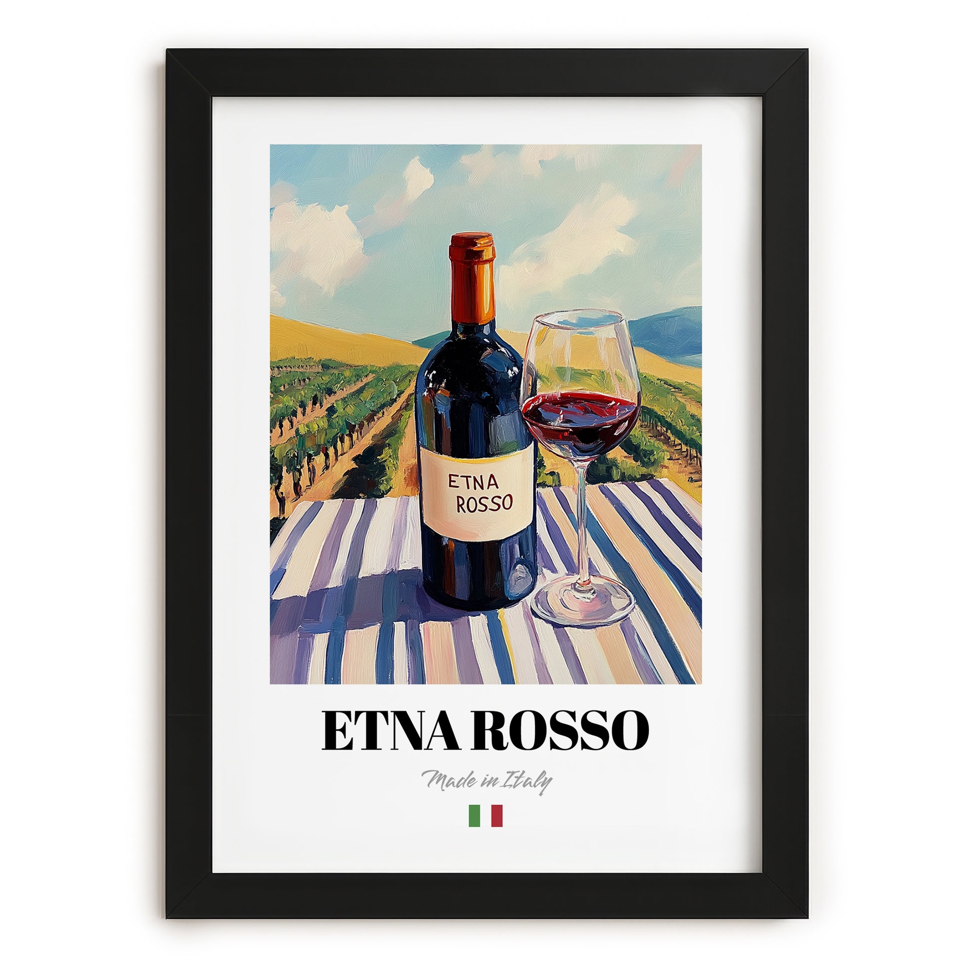 Etna Rosso – Italian Red Wine, Vinoteca Painting, in sleek black frame