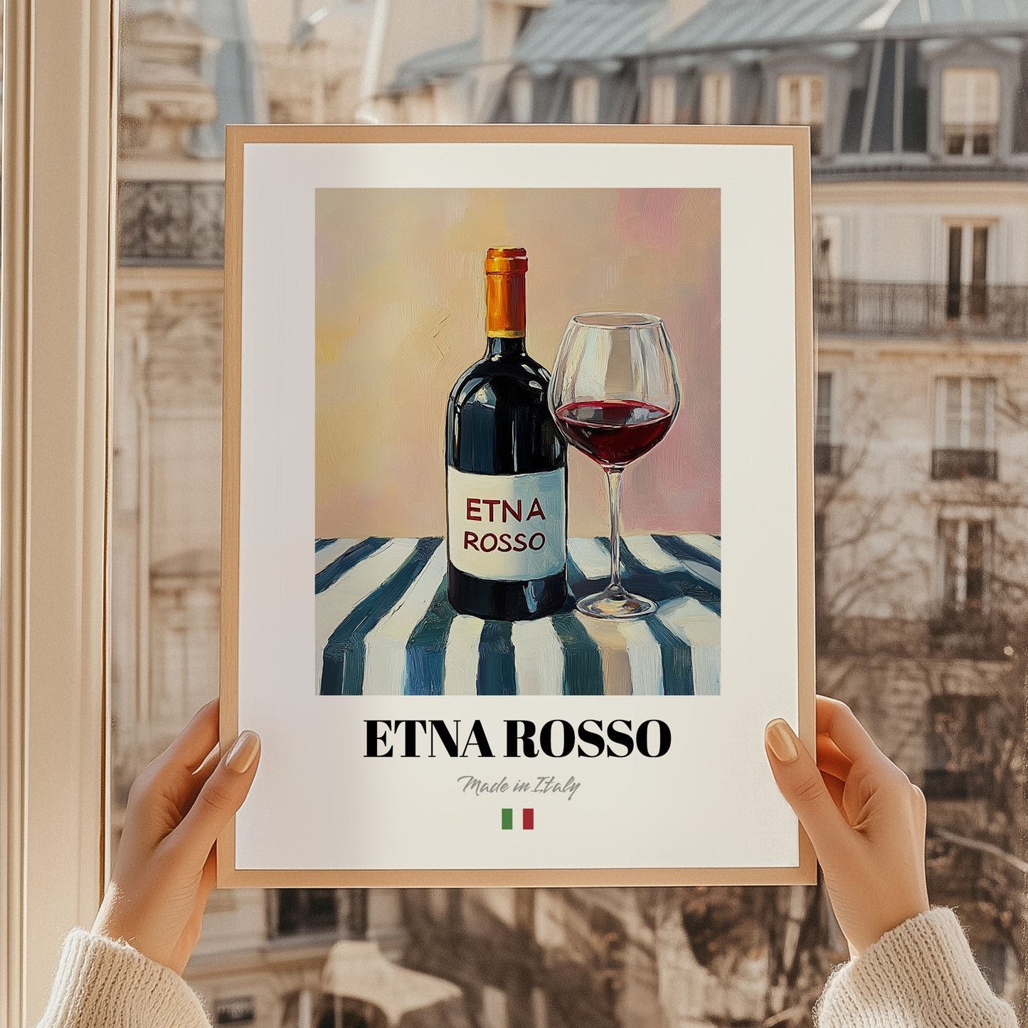 Etna Rosso – Italian Red Wine, Tasting Room Painting, styled in a charming Paris street view