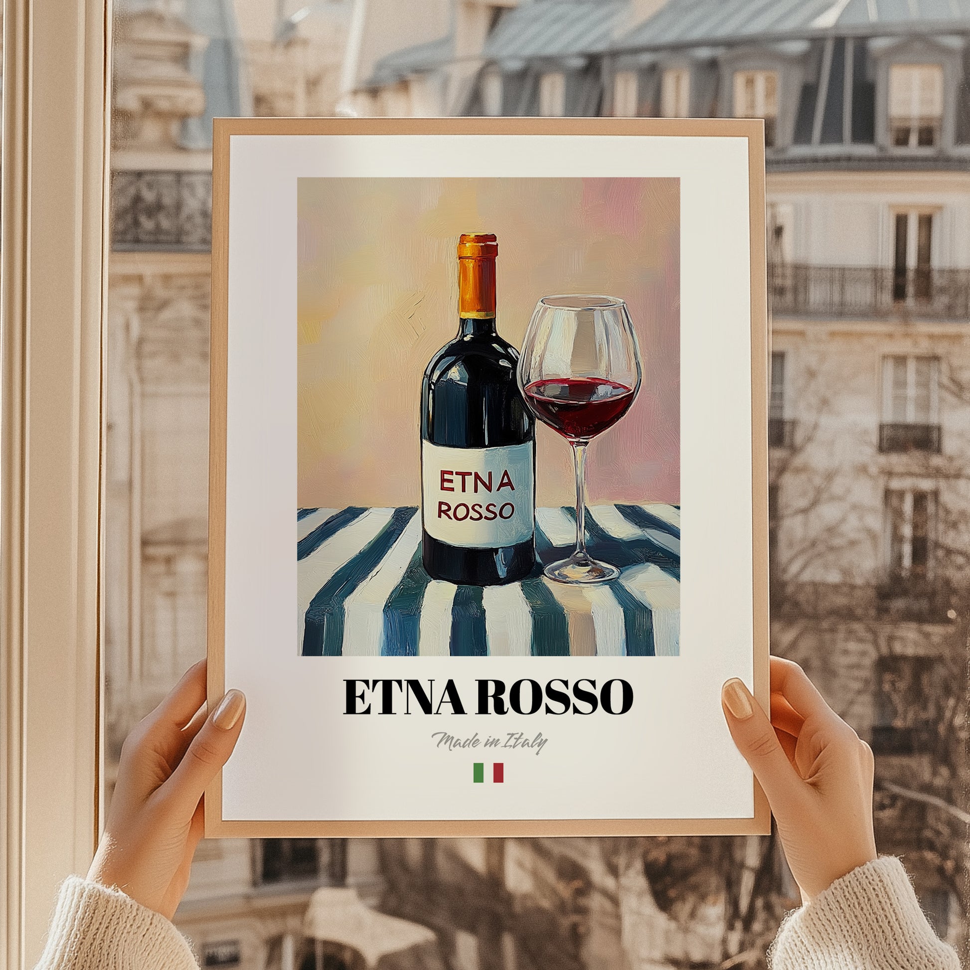 Etna Rosso – Italian Red Wine, Tasting Room Painting, styled in a charming Paris street view
