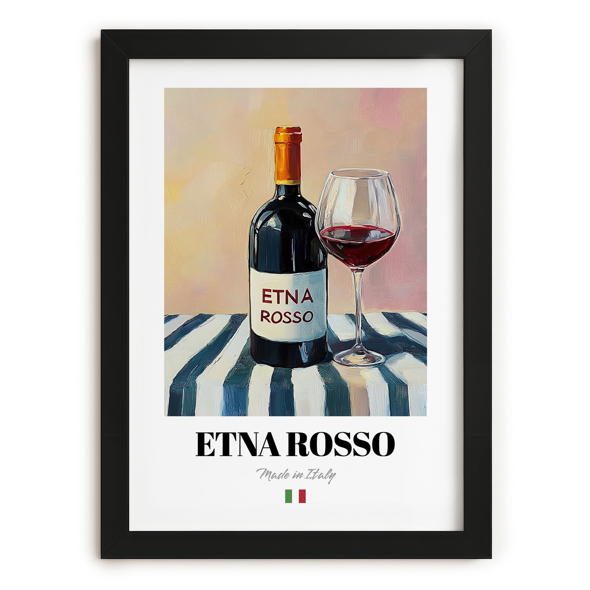 Etna Rosso – Italian Red Wine, Tasting Room Painting, in sleek black frame