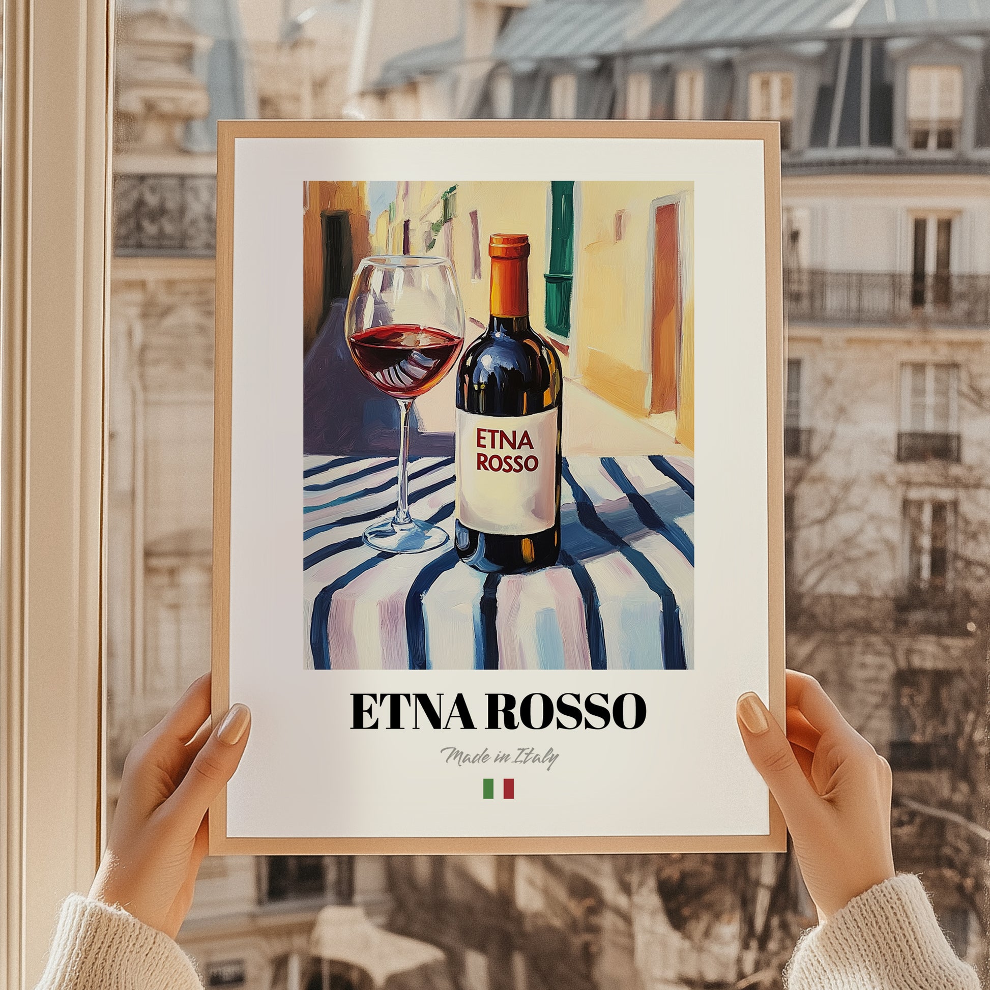 Etna Rosso – Italian Red Wine, Enoteca Illustration, styled in a charming Paris street view