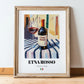 Etna Rosso – Italian Red Wine, Enoteca Illustration, in wooden frame leaning on the floor
