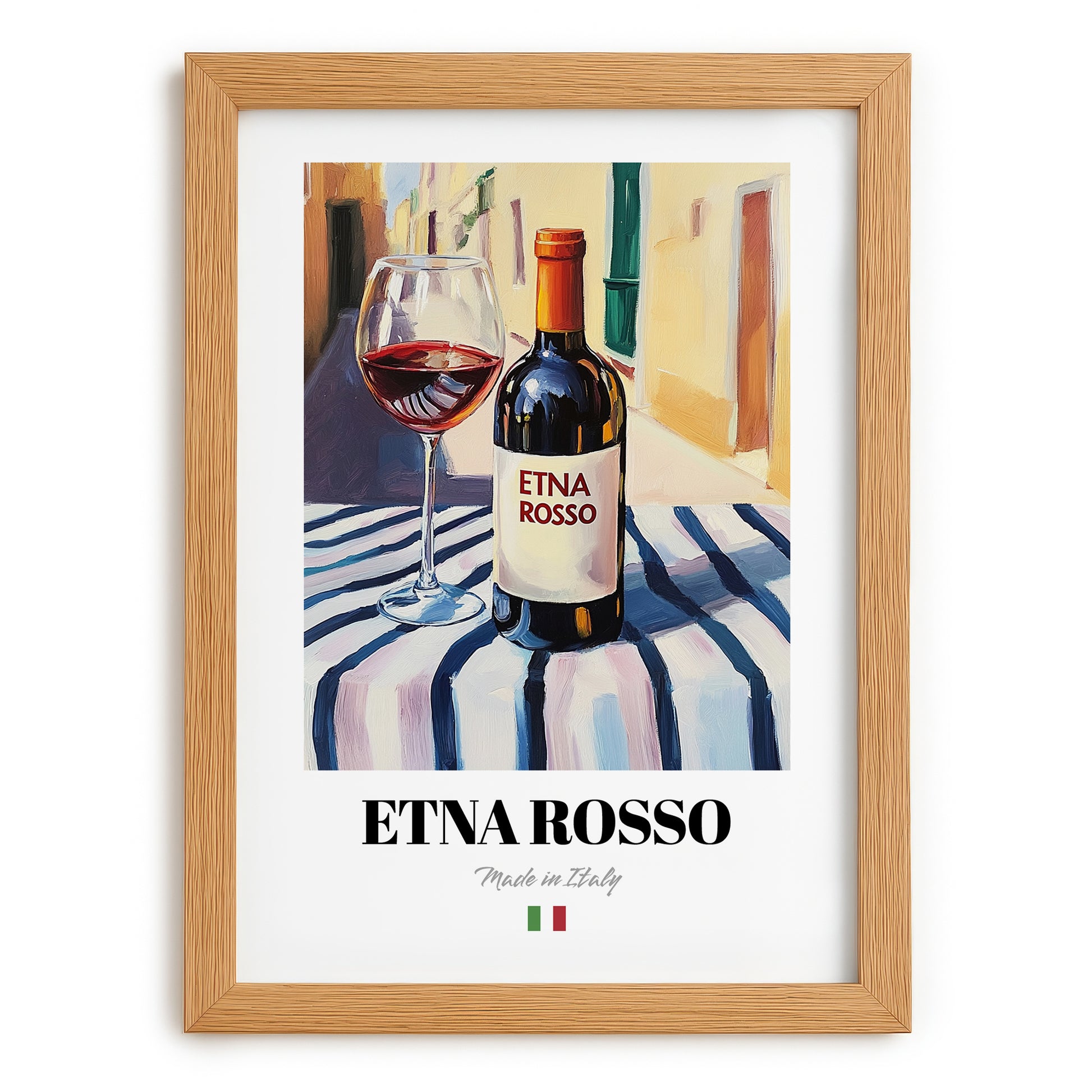Etna Rosso – Italian Red Wine, Enoteca Illustration, set in oak frame