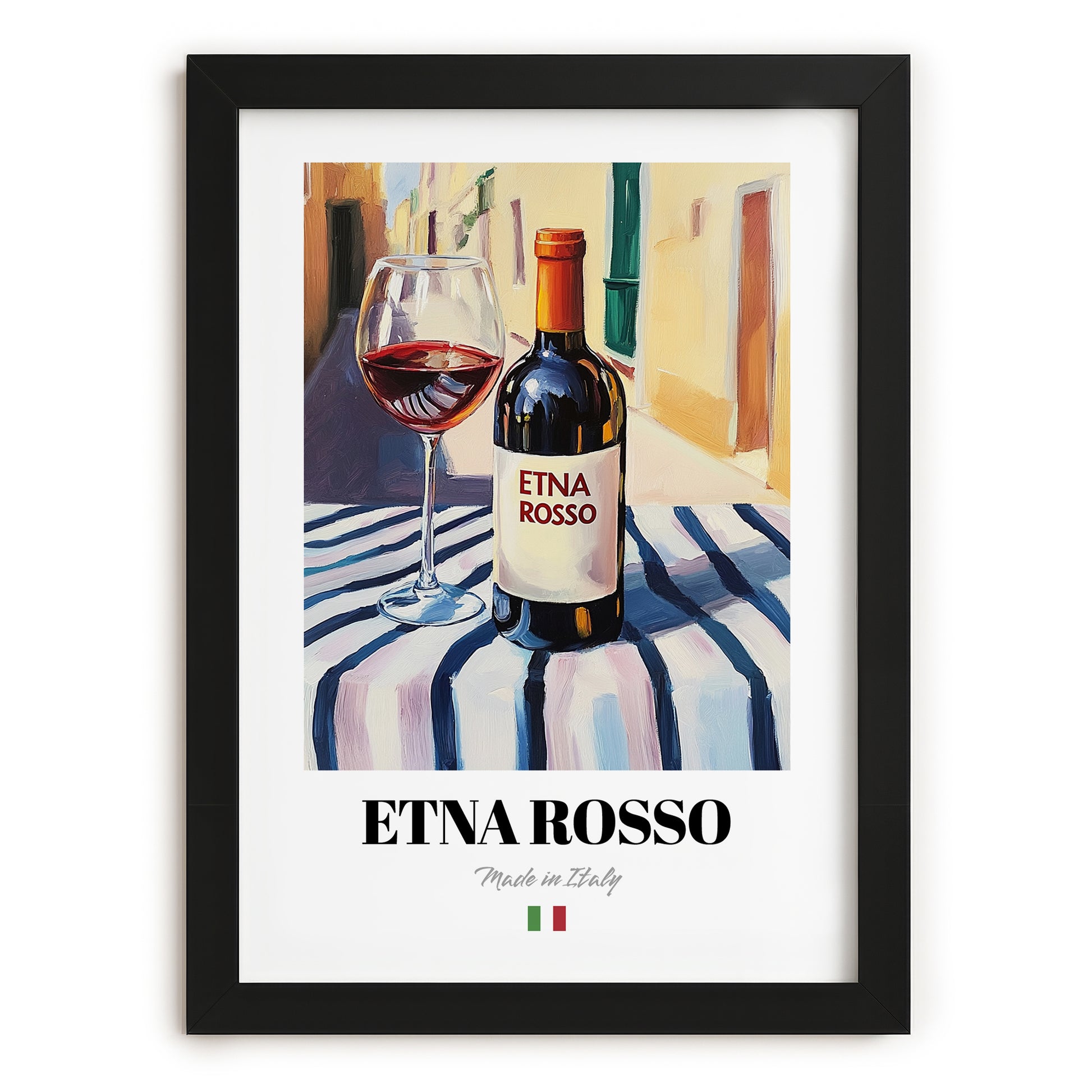 Etna Rosso – Italian Red Wine, Enoteca Illustration, in sleek black frame