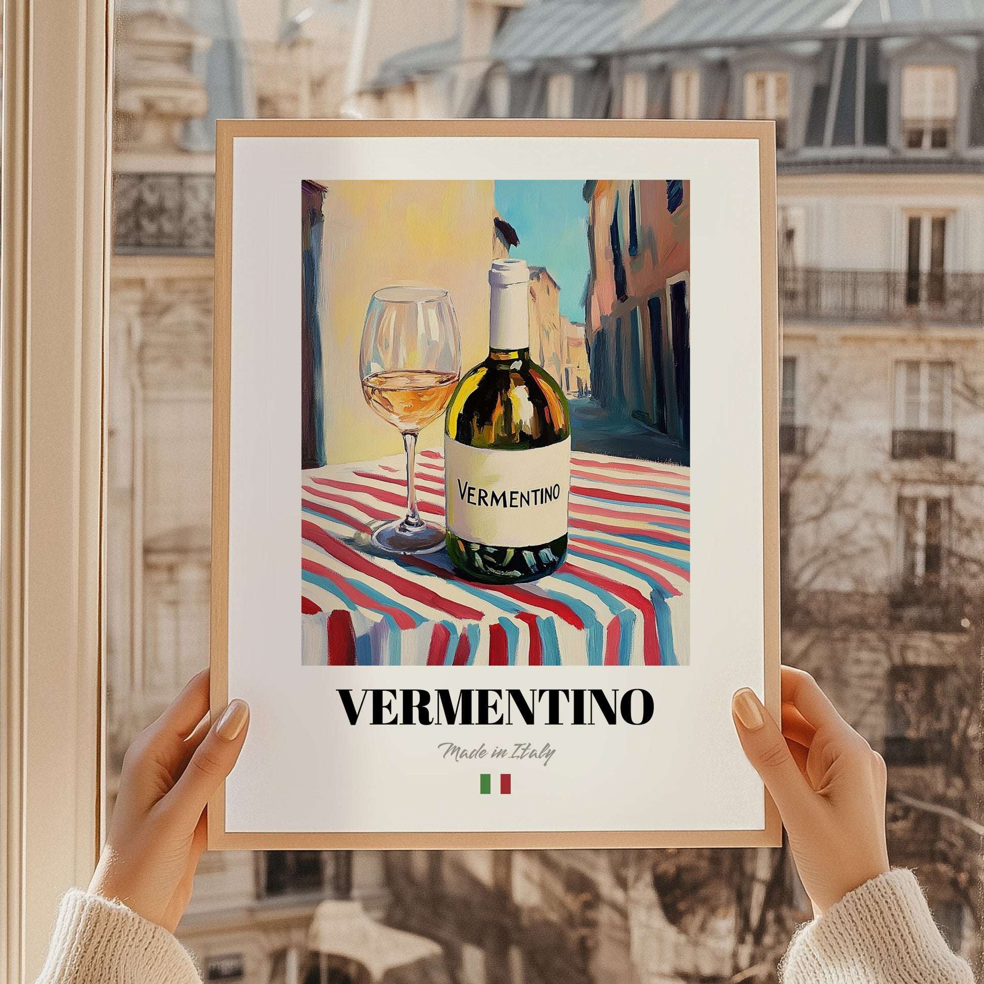 Vermentino – Italian White Wine, Vinoteca Print, styled in a charming Paris street view