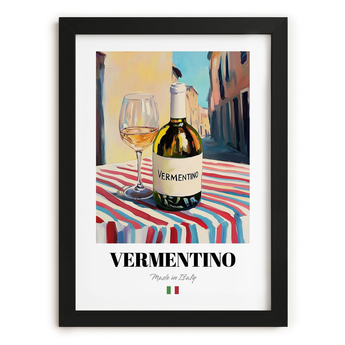 Vermentino – Italian White Wine, Vinoteca Print, in sleek black frame