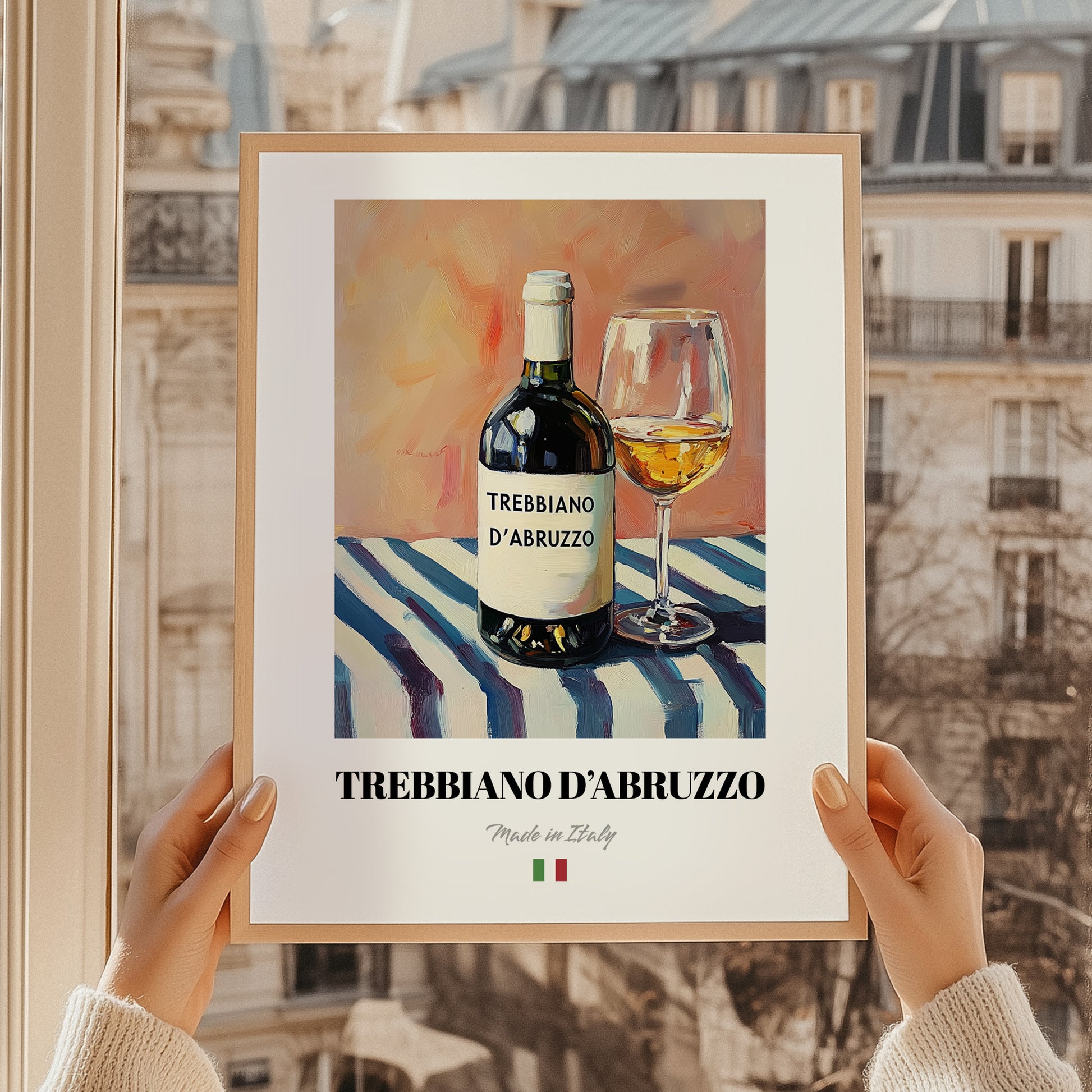 Trebbiano d'Abruzzo – Italian White Wine, Enoteca Wall Art, styled in a charming Paris street view