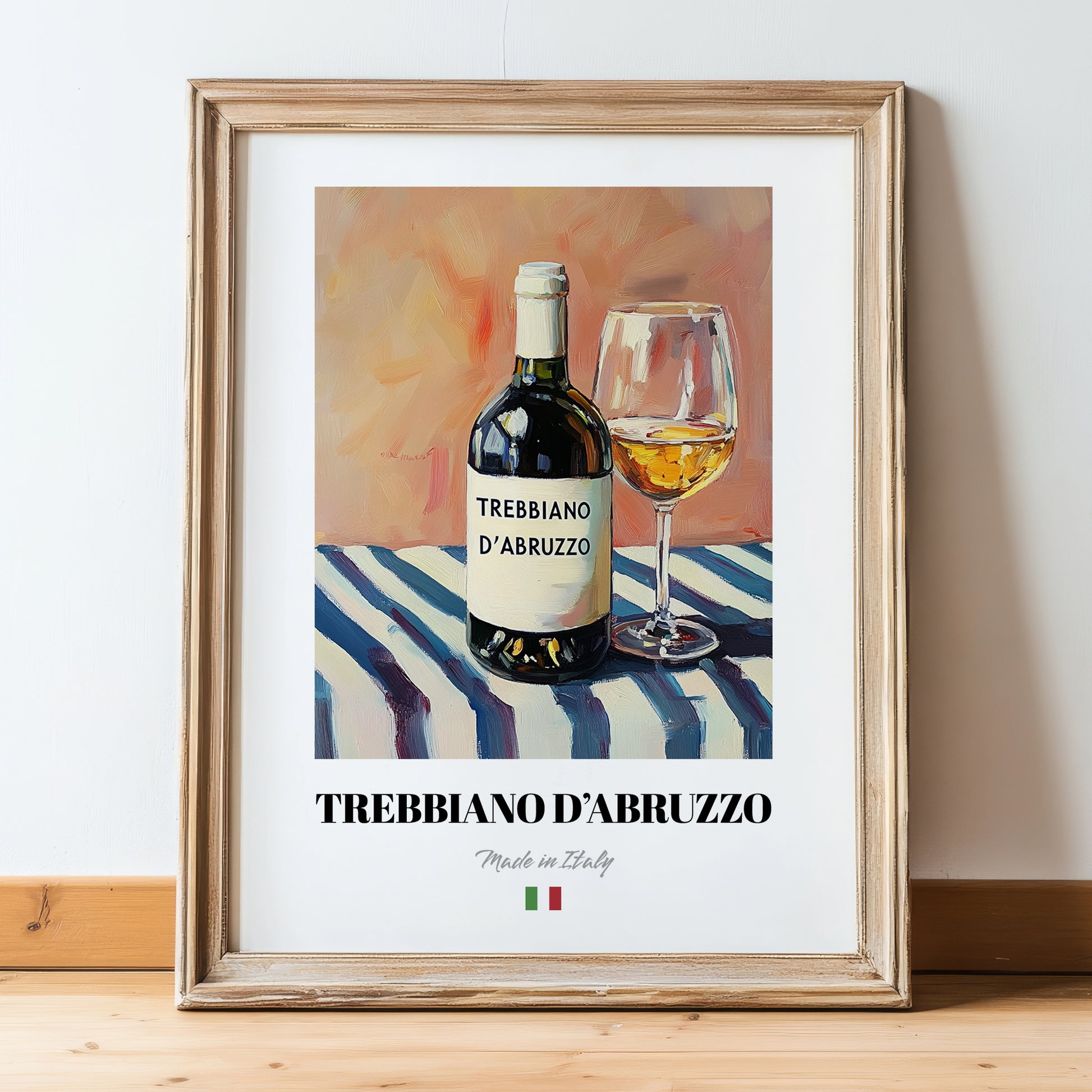Trebbiano d'Abruzzo – Italian White Wine, Enoteca Wall Art, in wooden frame leaning on the floor