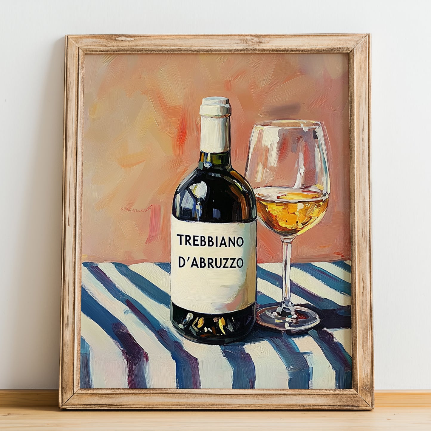 Trebbiano d'Abruzzo – Italian White Wine, Enoteca Wall Art, no-text version framed in wood