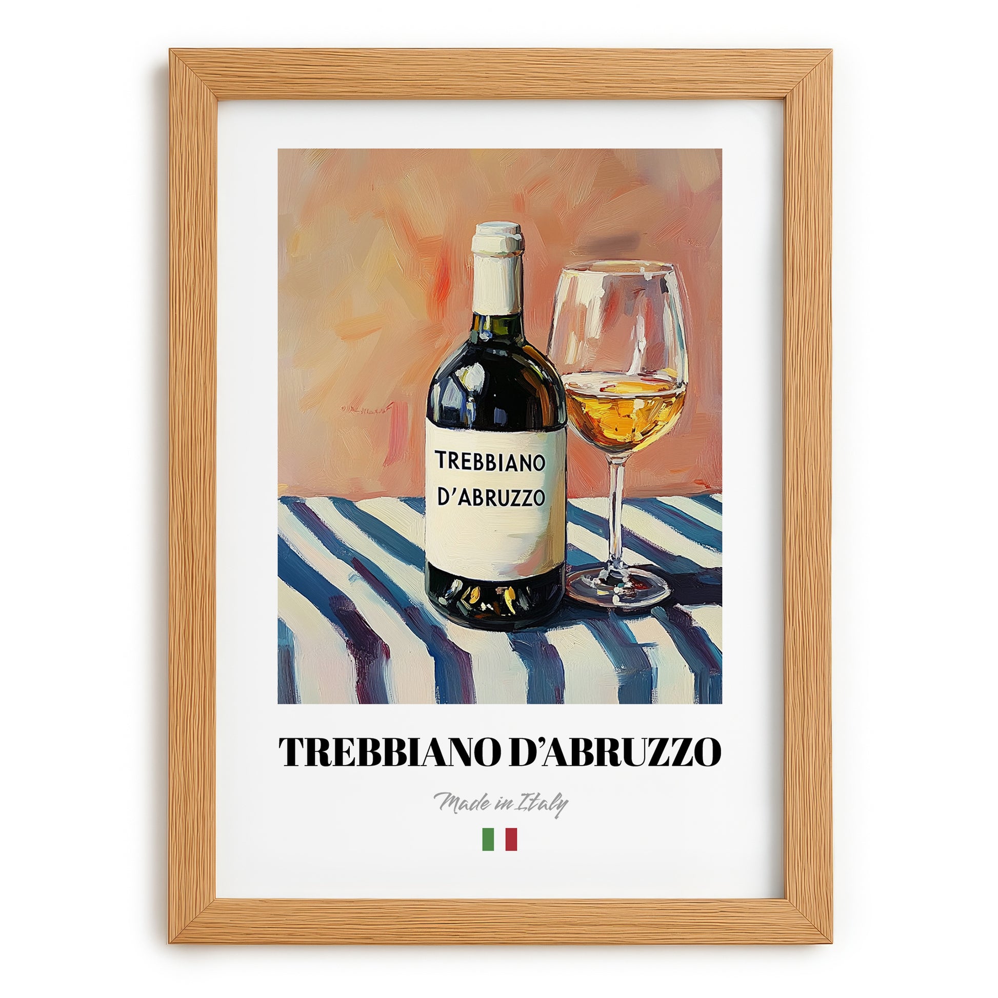 Trebbiano d'Abruzzo – Italian White Wine, Enoteca Wall Art, set in oak frame