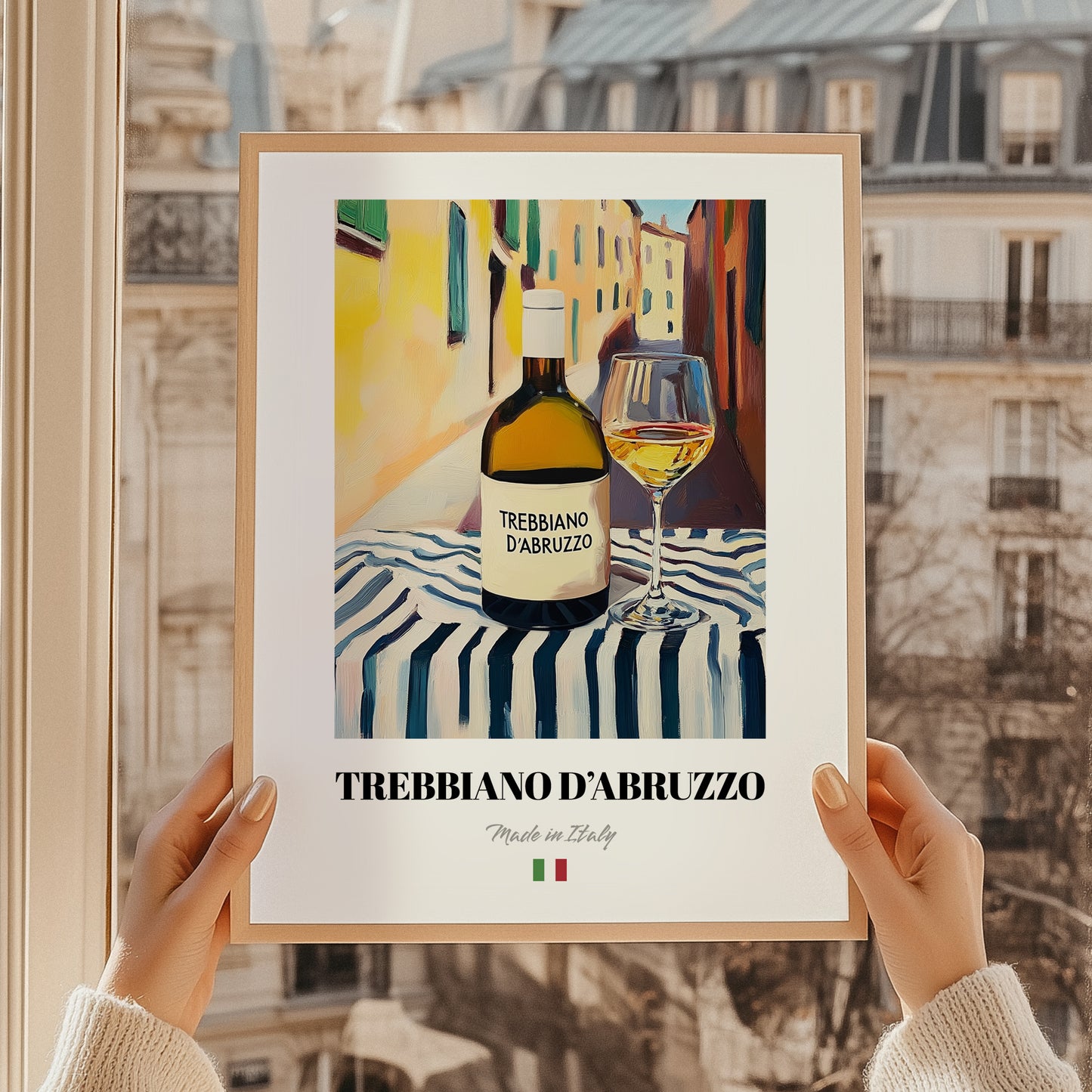 Trebbiano d'Abruzzo – Italian White Wine, Wine Bar Poster, styled in a charming Paris street view