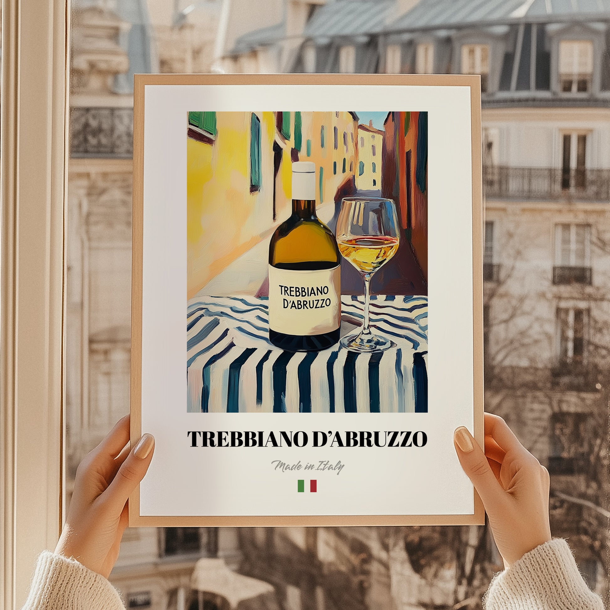 Trebbiano d'Abruzzo – Italian White Wine, Wine Bar Poster, styled in a charming Paris street view
