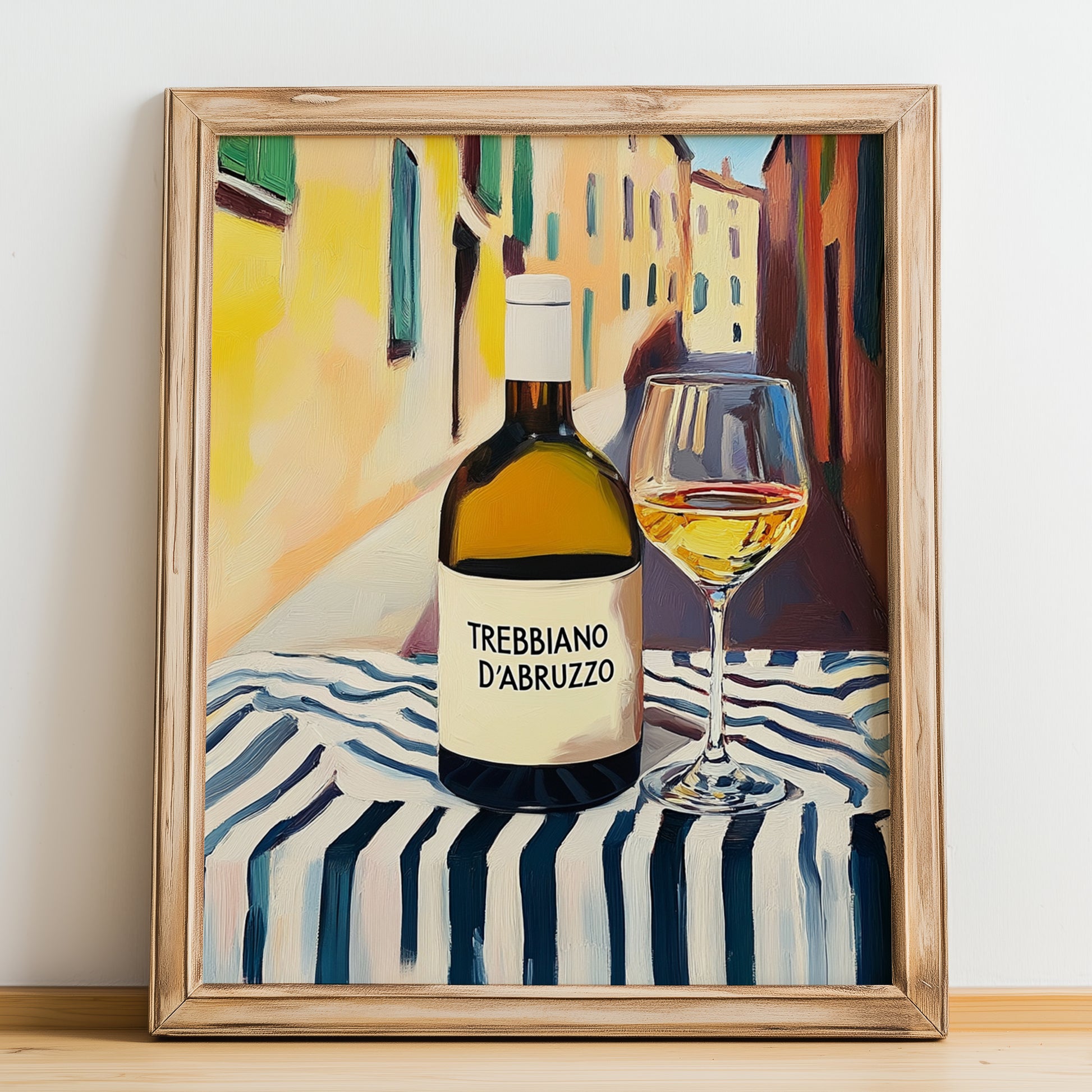 Trebbiano d'Abruzzo – Italian White Wine, Wine Bar Poster, no-text version framed in wood