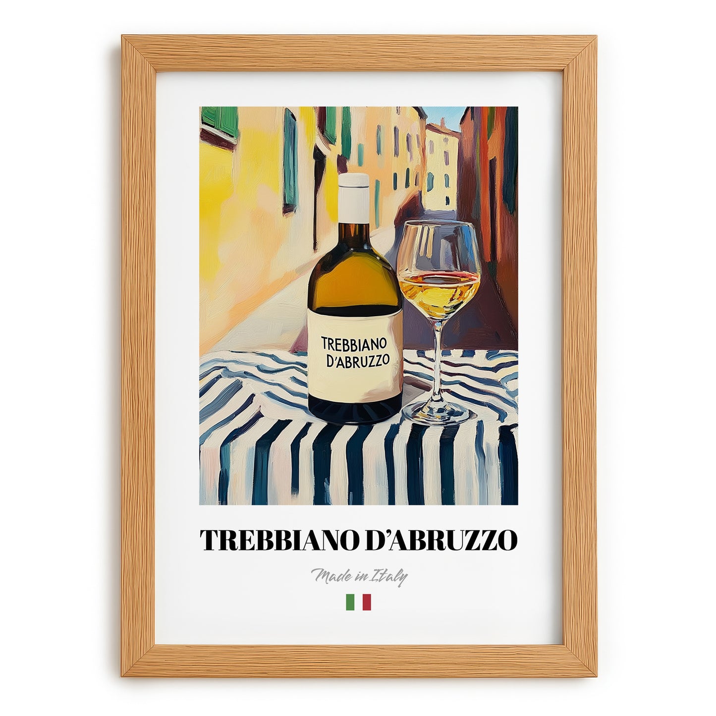 Trebbiano d'Abruzzo – Italian White Wine, Wine Bar Poster, set in oak frame
