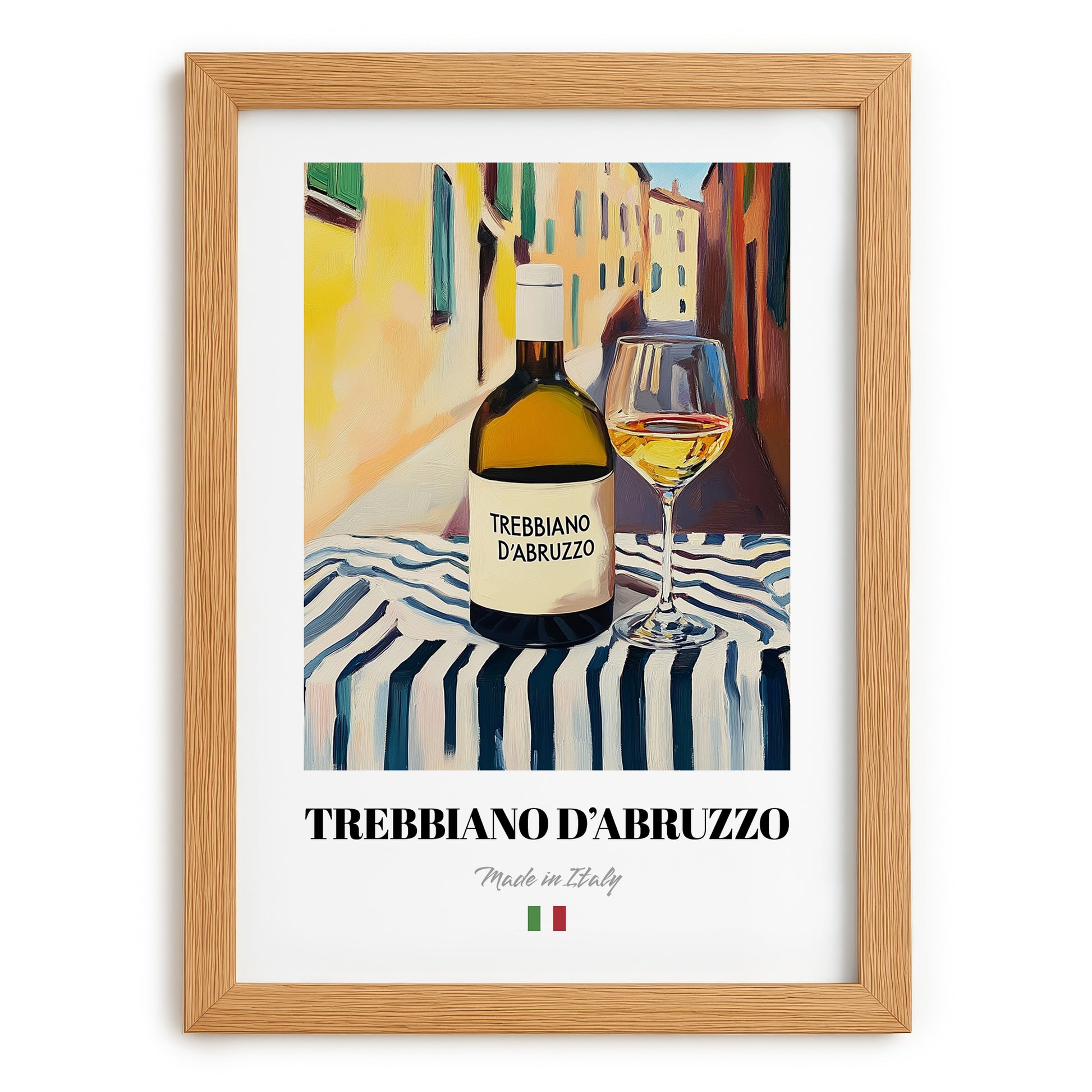 Trebbiano d'Abruzzo – Italian White Wine, Wine Bar Poster, set in oak frame
