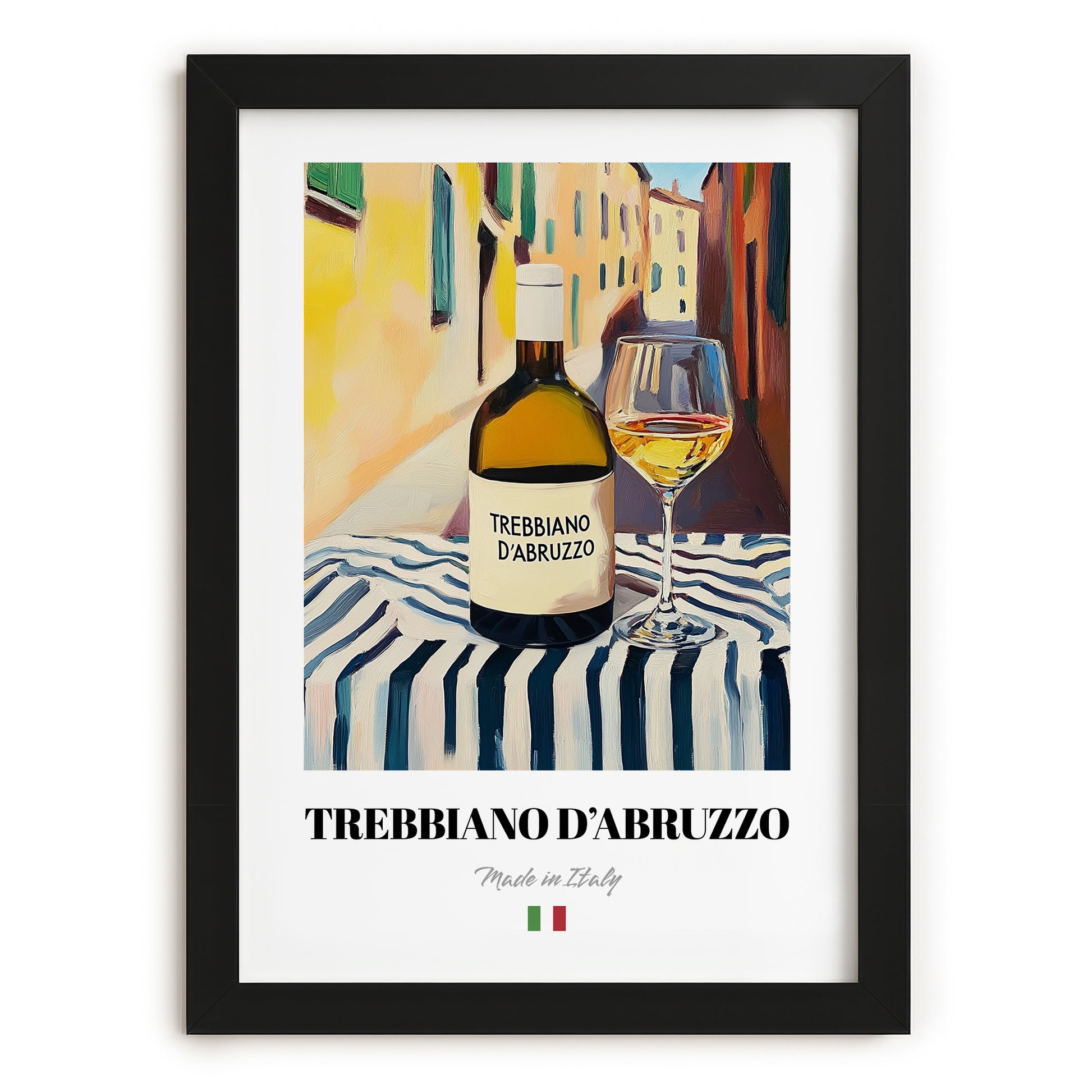 Trebbiano d'Abruzzo – Italian White Wine, Wine Bar Poster, in sleek black frame