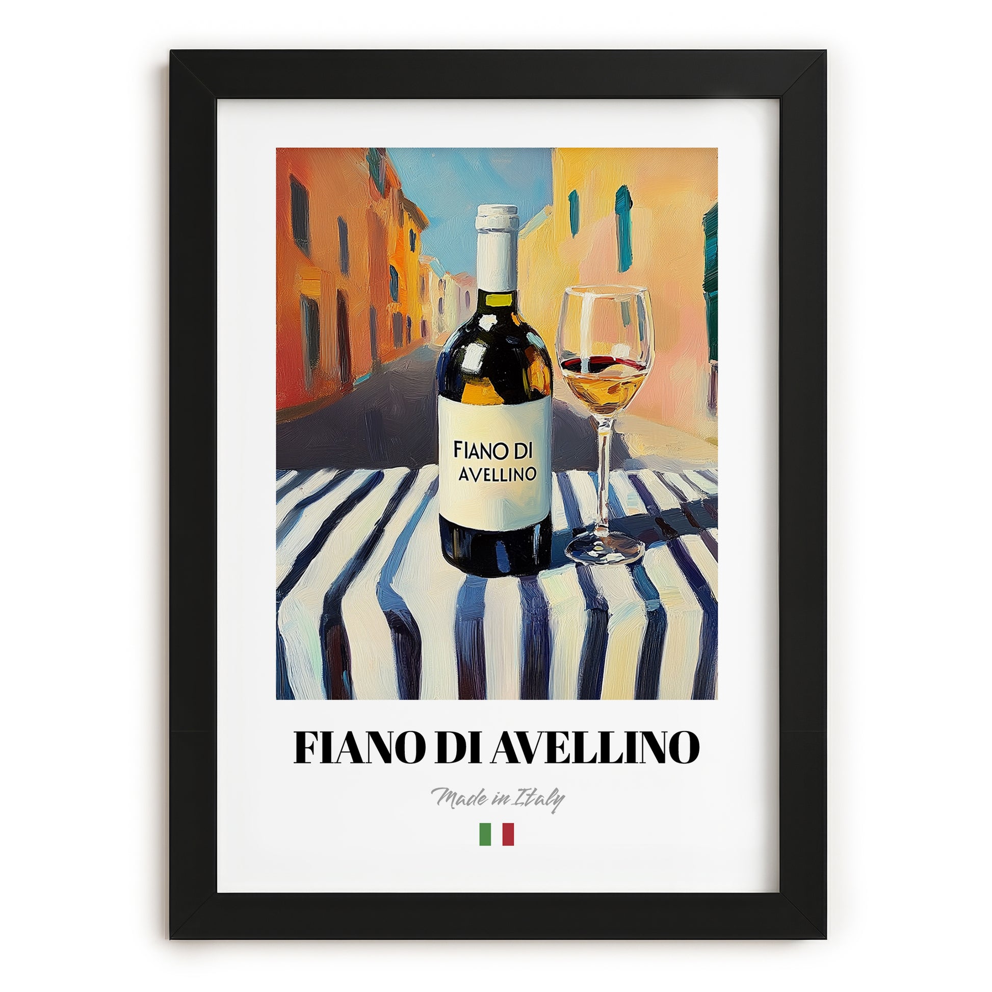Fiano di Avellino – Italian White Wine, Wine Bar Illustration, in sleek black frame