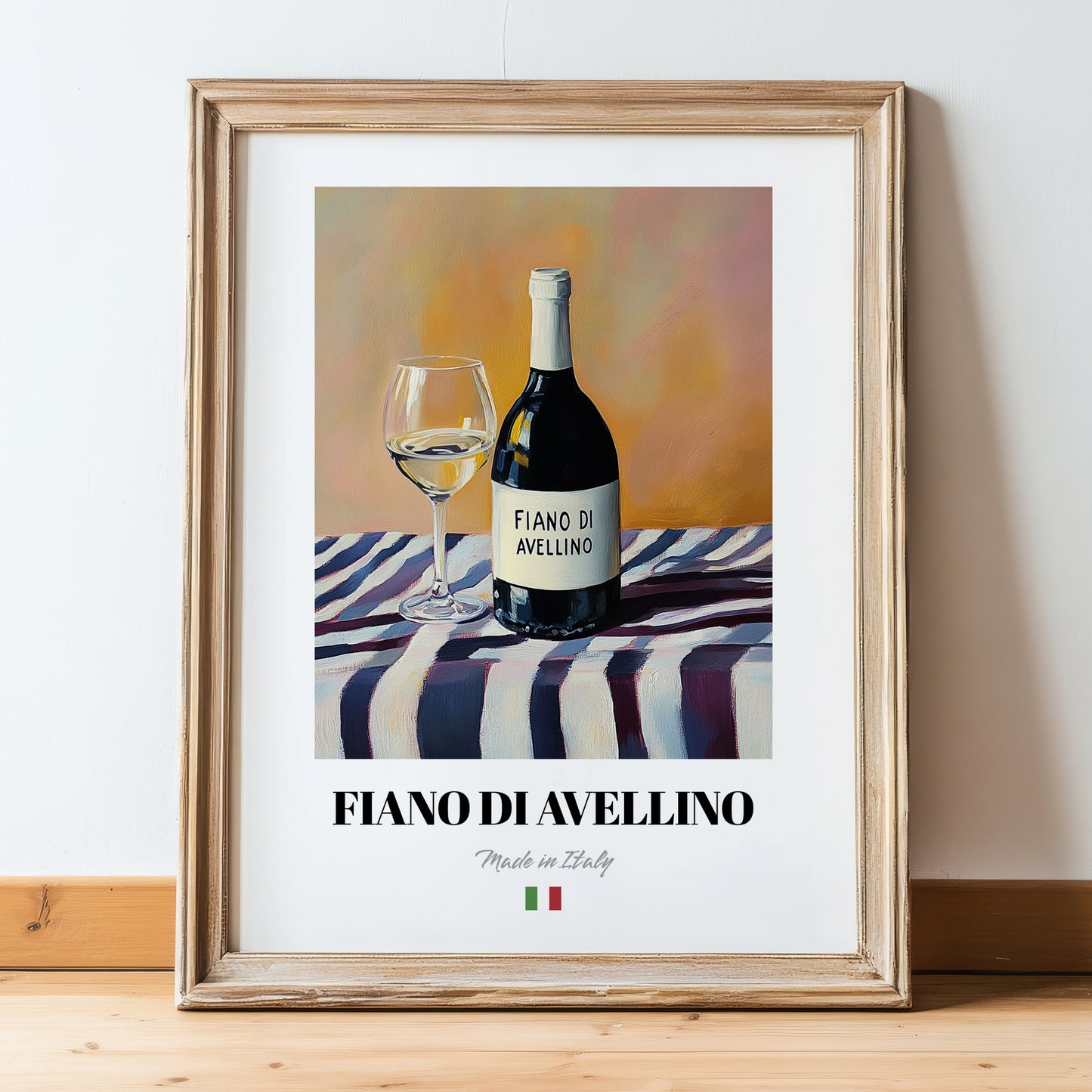 Fiano di Avellino – Italian White Wine, Bodega Poster, in wooden frame leaning on the floor