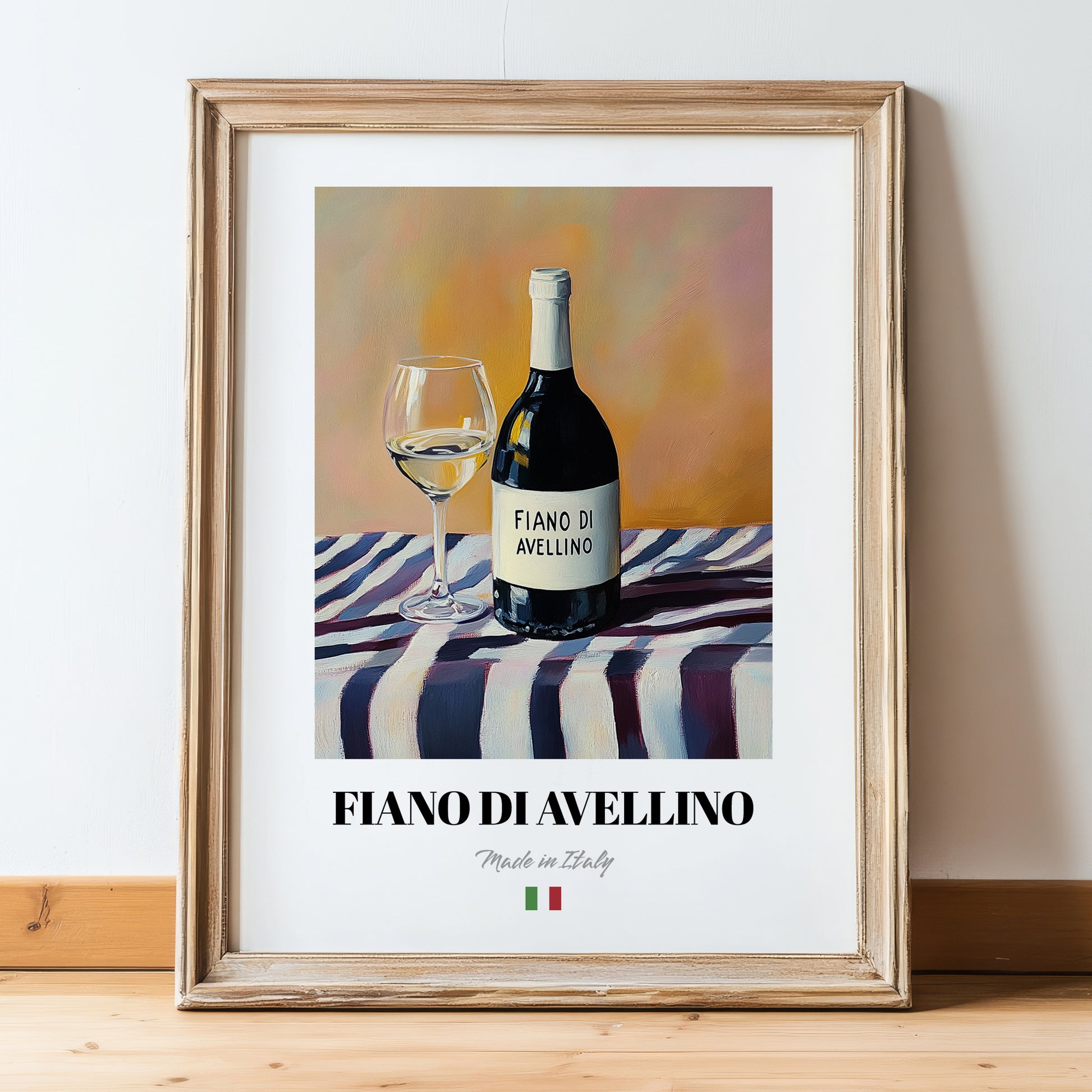 Fiano di Avellino – Italian White Wine, Bodega Poster, in wooden frame leaning on the floor