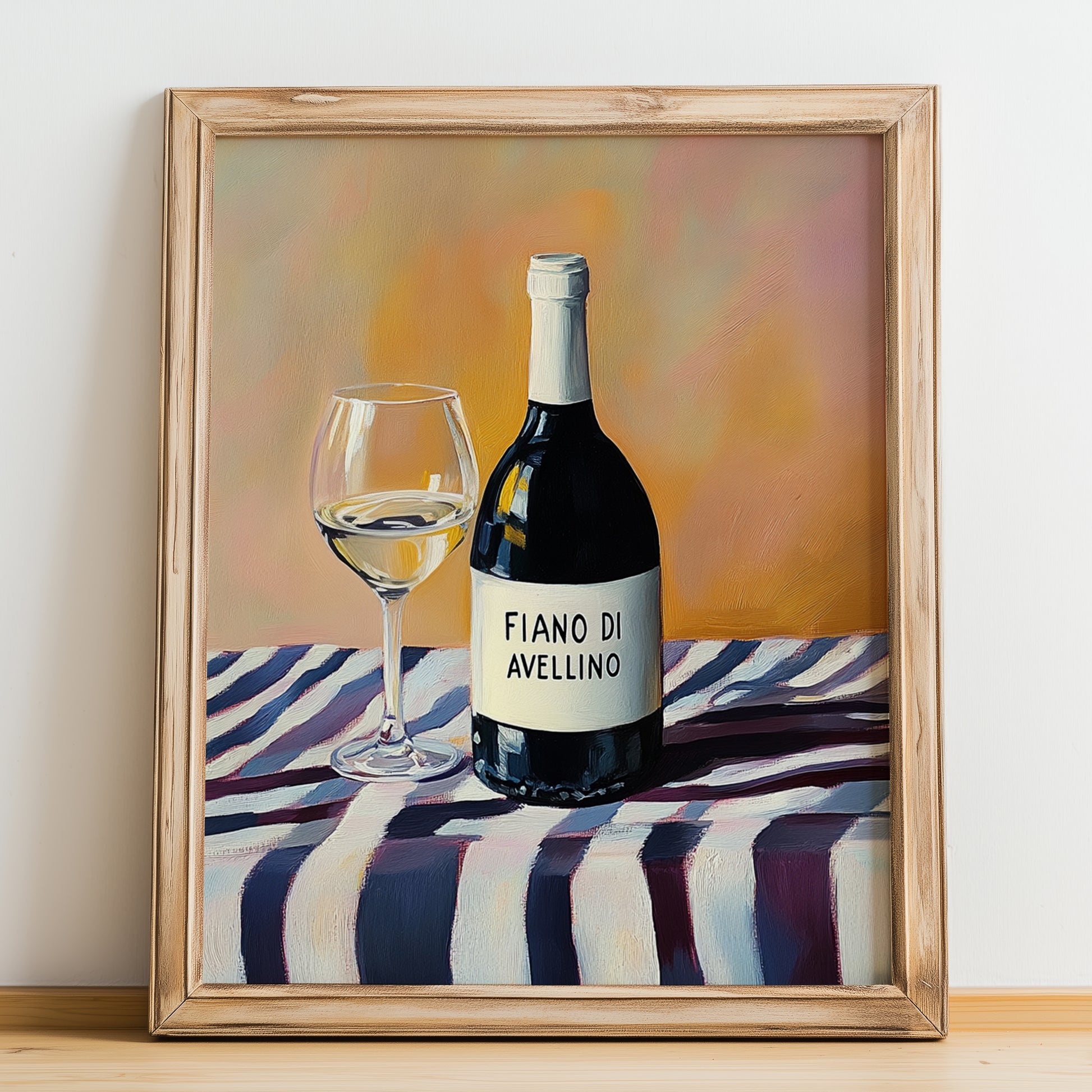 Fiano di Avellino – Italian White Wine, Bodega Poster, no-text version framed in wood