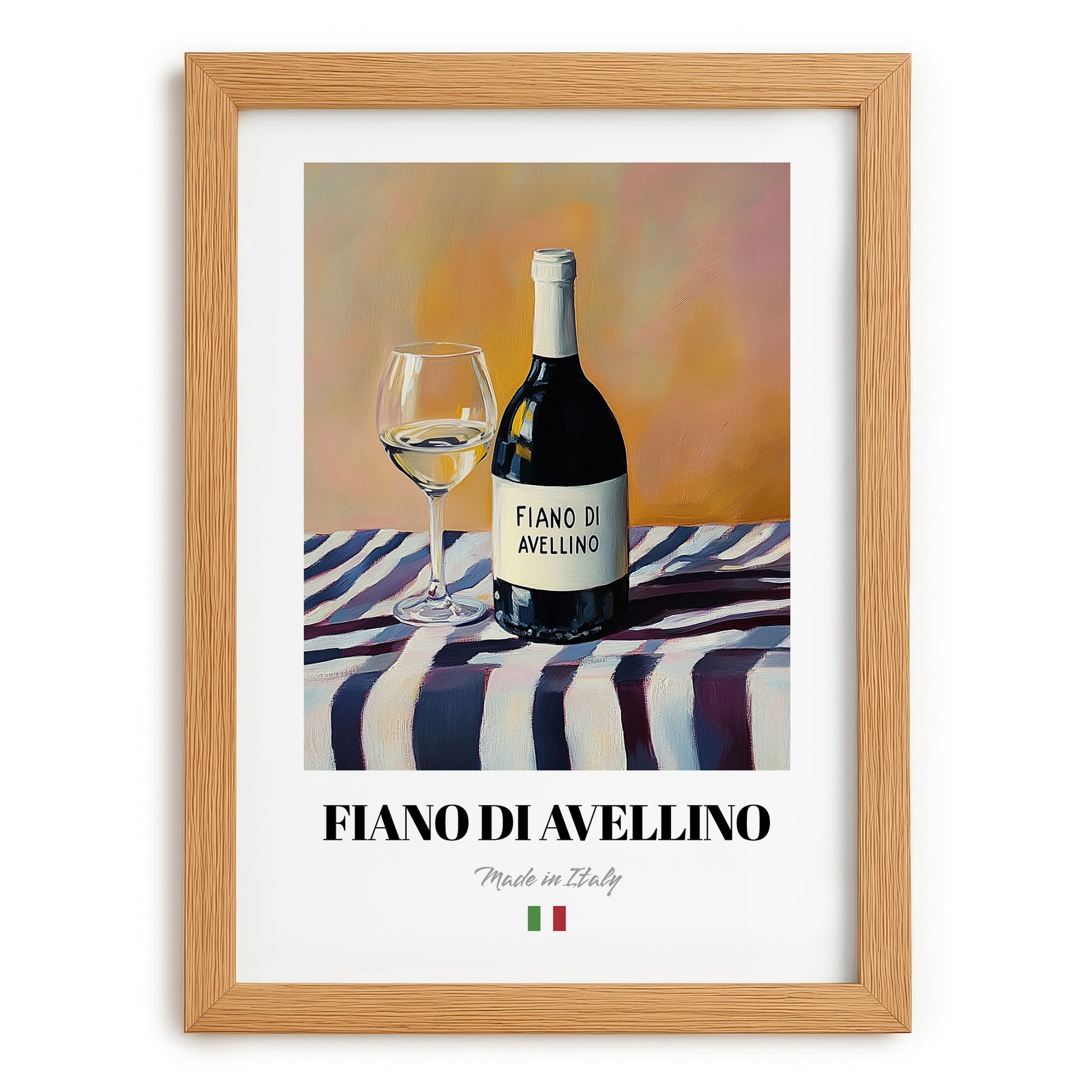 Fiano di Avellino – Italian White Wine, Bodega Poster, set in oak frame