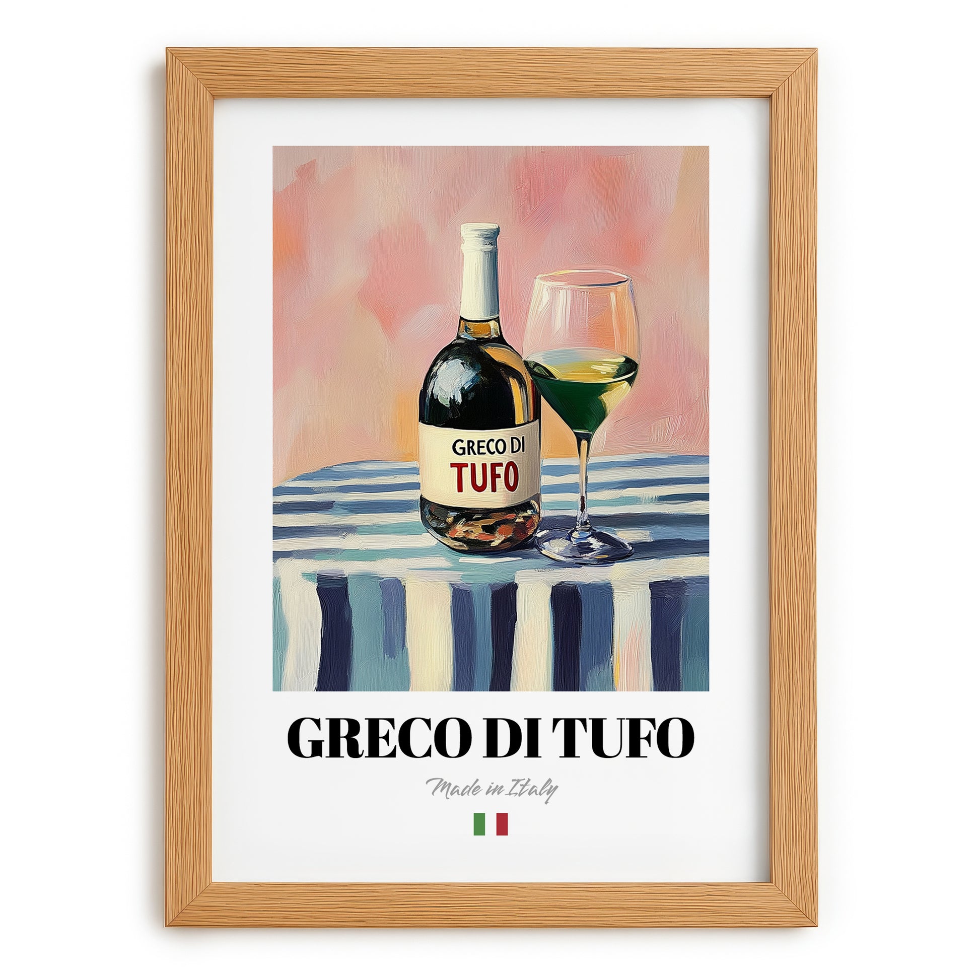 Greco di Tufo – Italian White Wine, Vinoteca Illustration, set in oak frame