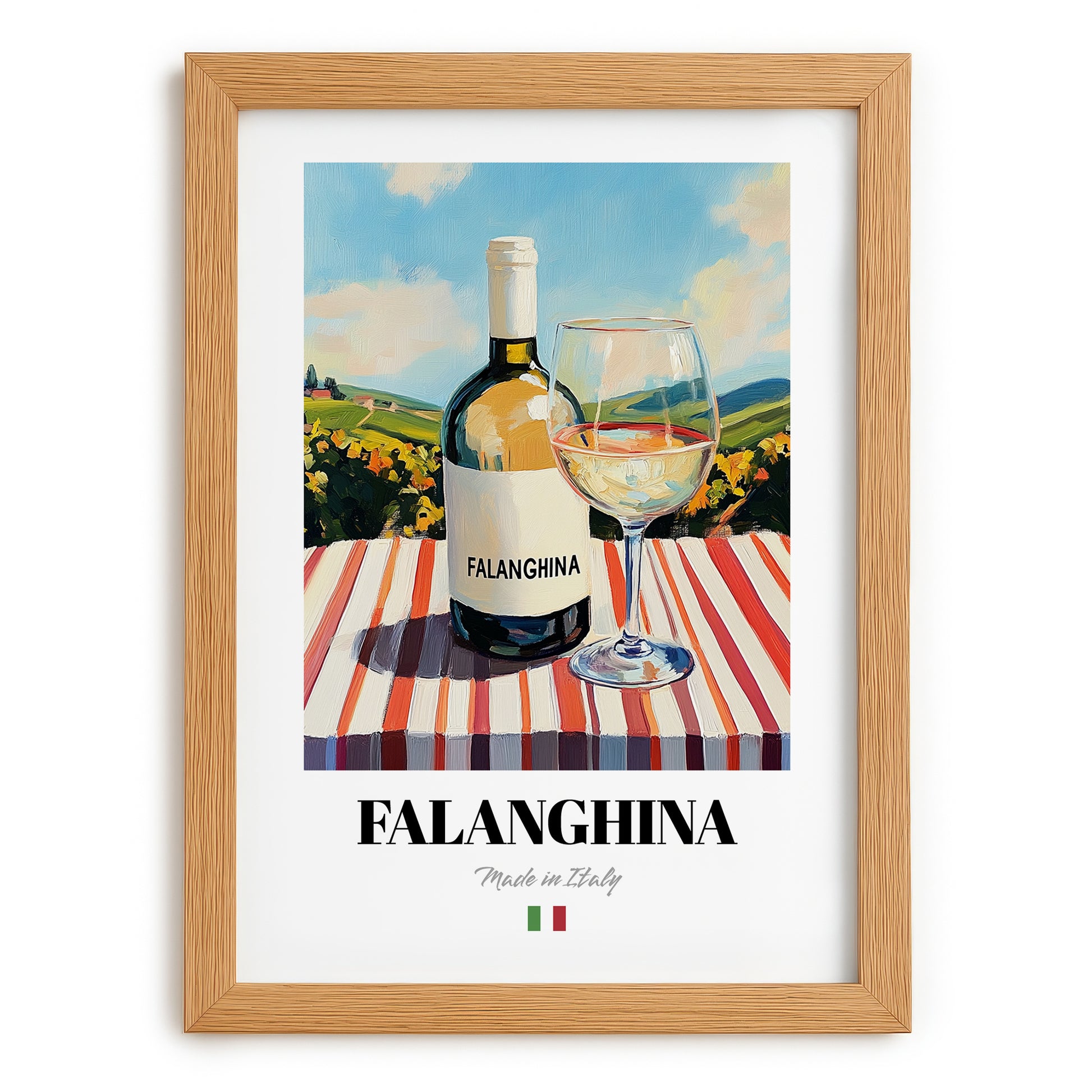 Falanghina – Italian White Wine, Vinoteca Wall Art, set in oak frame